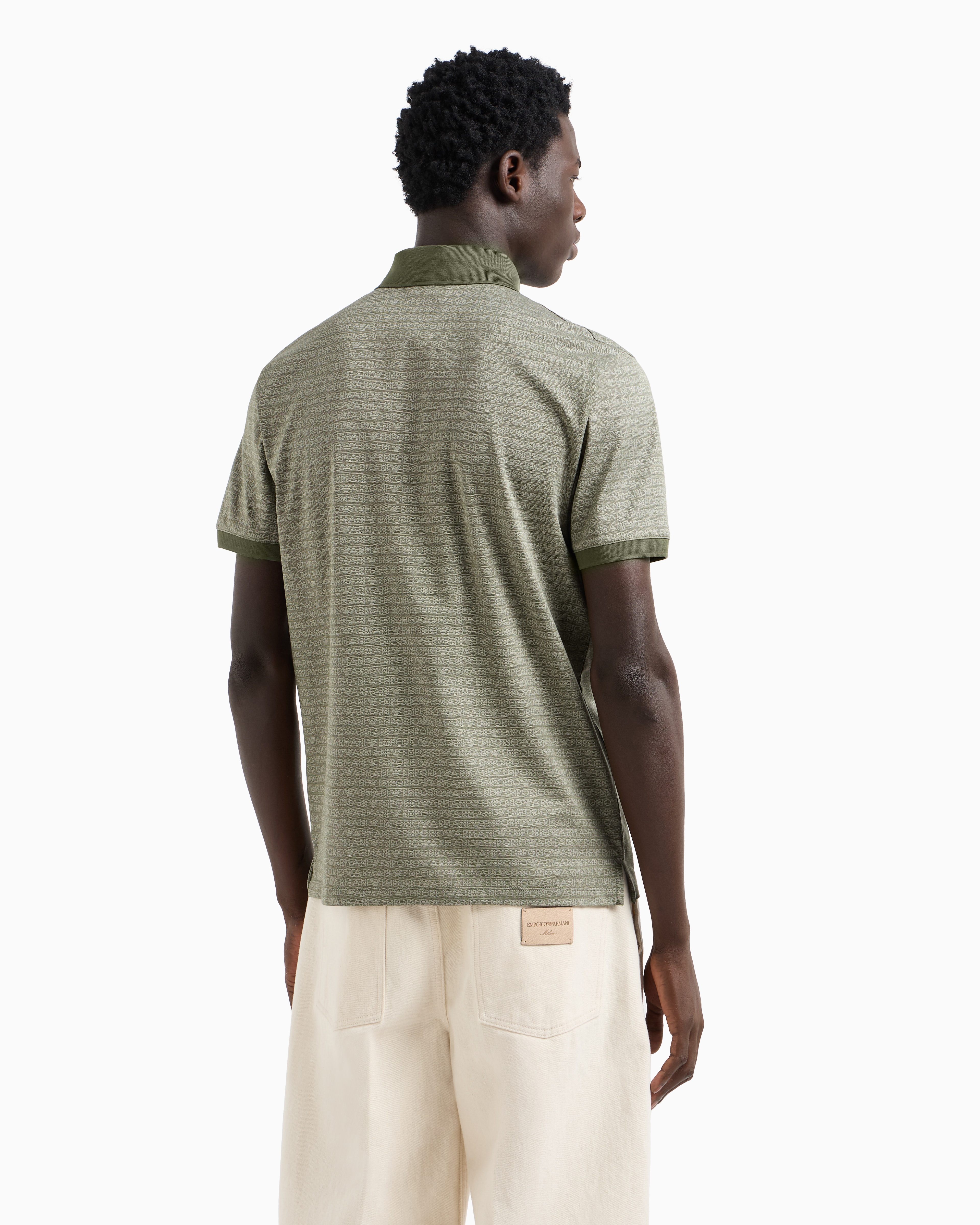 Jersey polo shirt with all-over jacquard lettering | Emporio