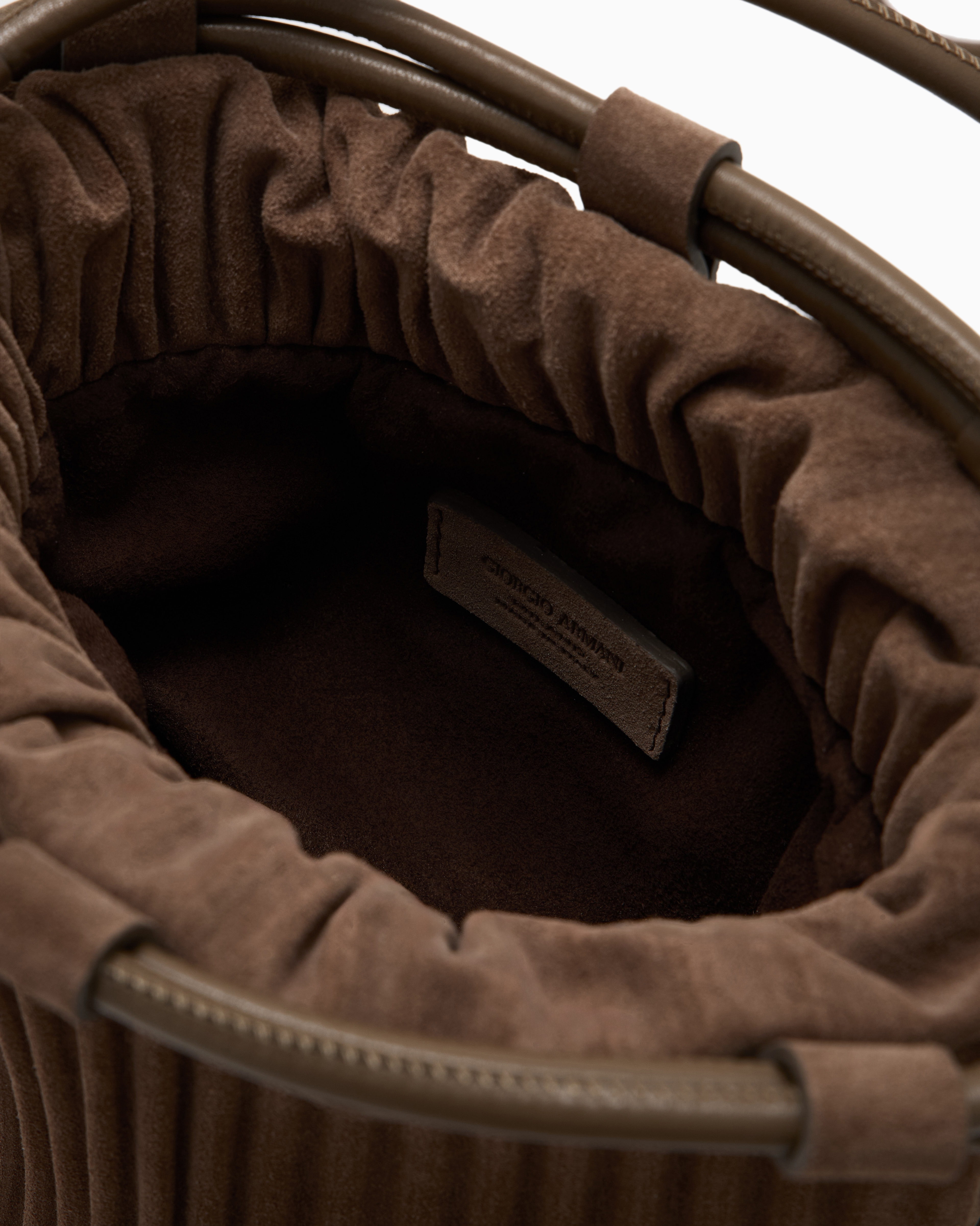 Giorgio Armani Mini Bag In Pleated Suede And Leather In Brown