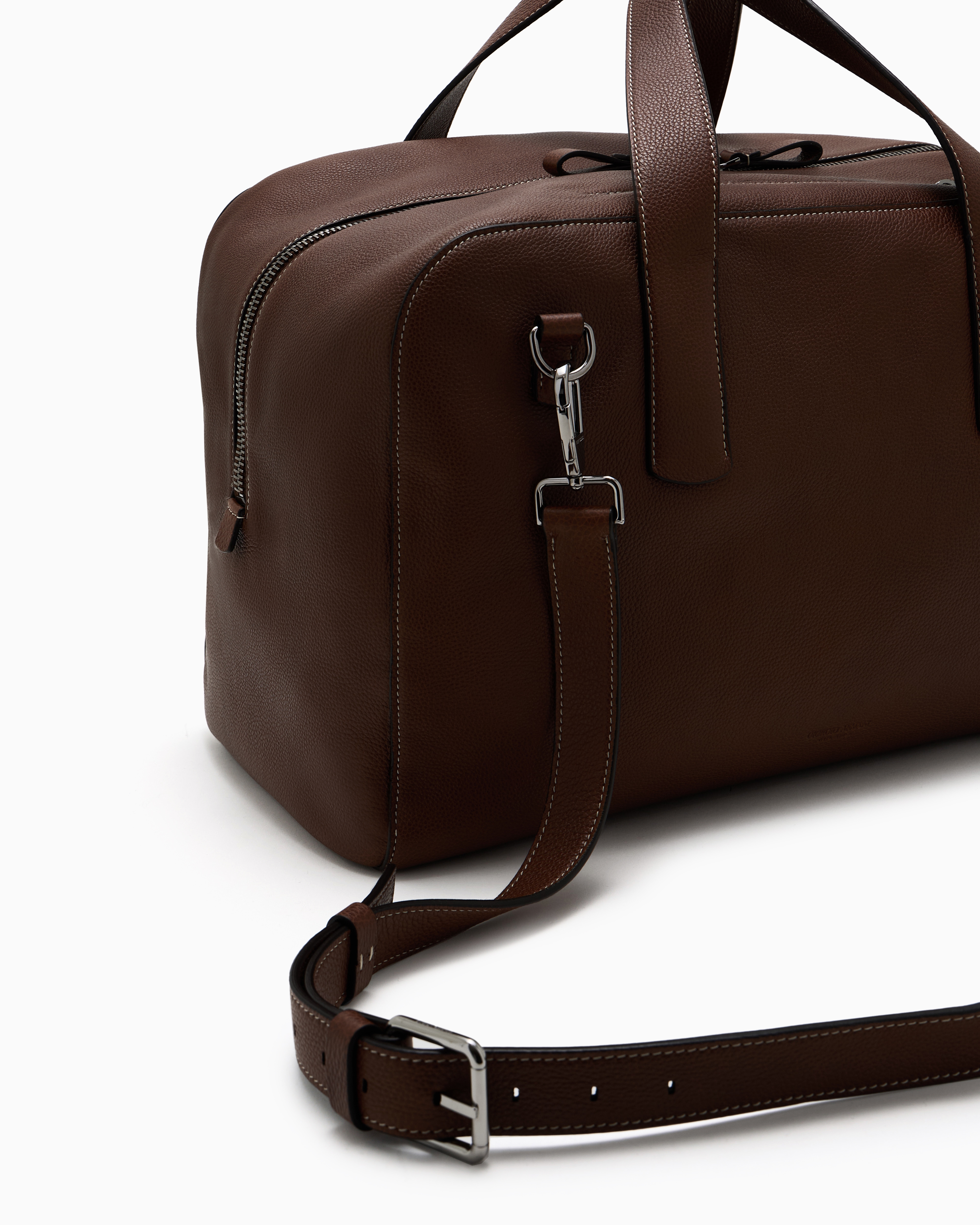 Giorgio Armani Pebbled Leather Duffel Bag In Brown