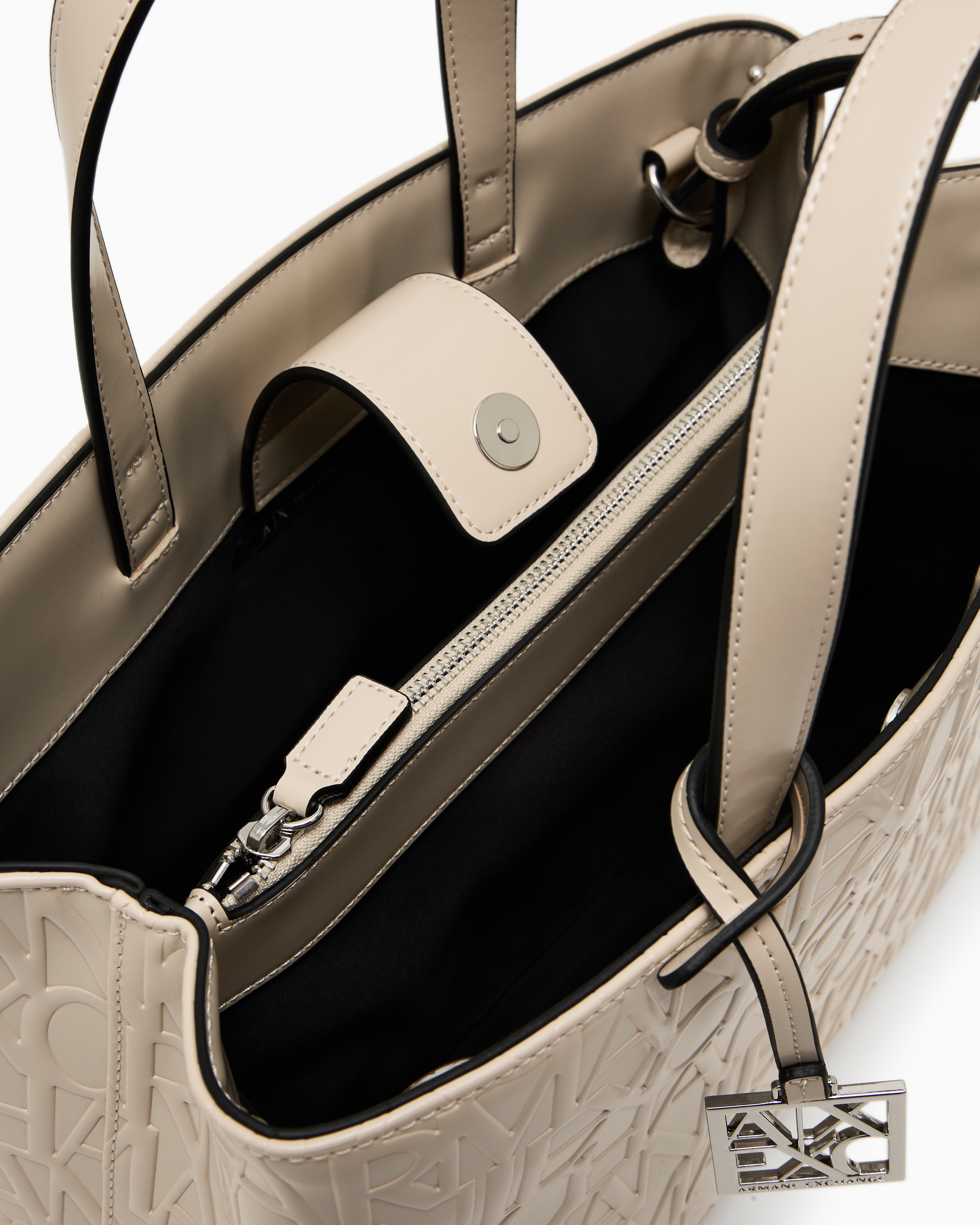 Armani Exchange - Medium shopper with handles and shoulder strap, Woman, Beige, Size: TU