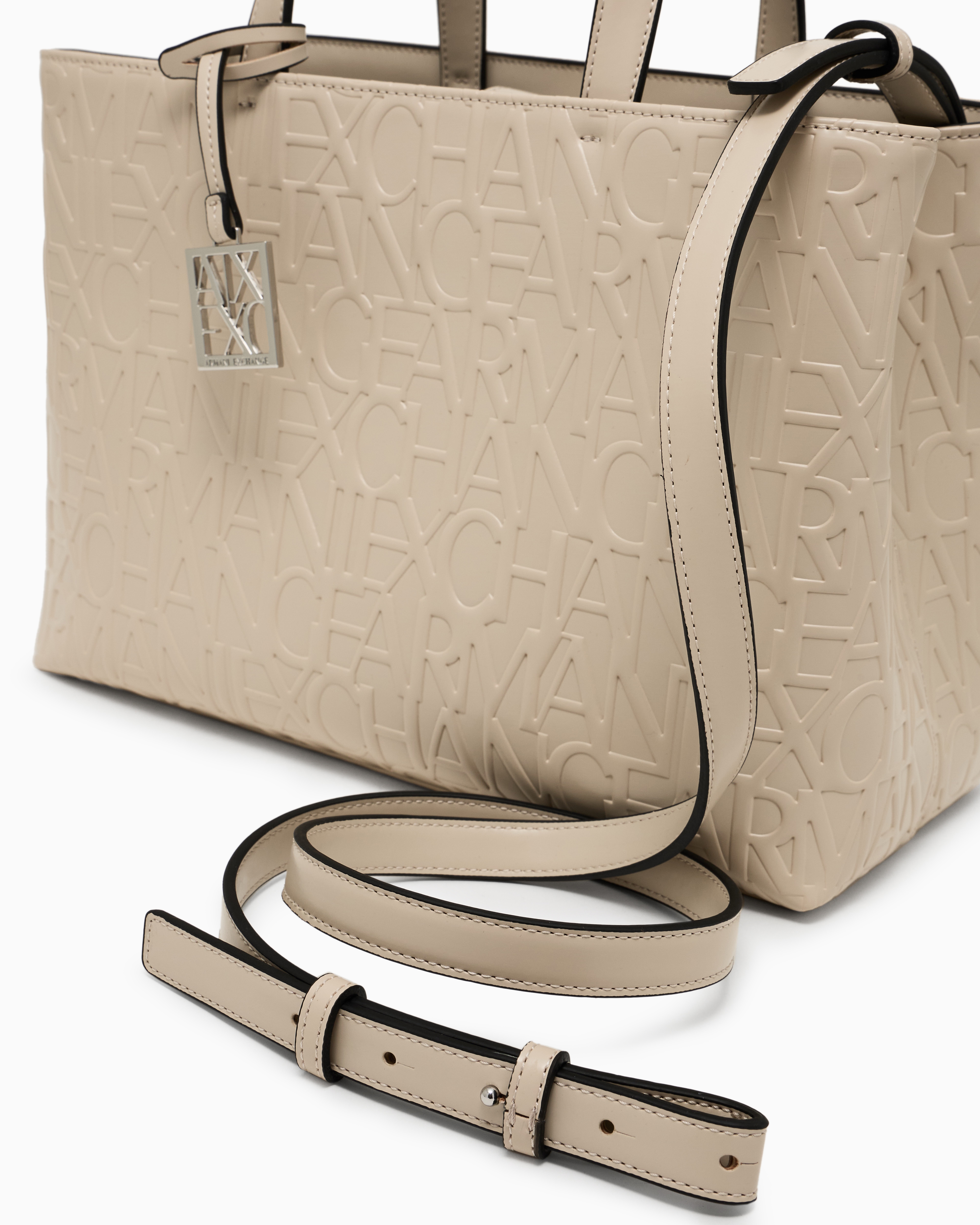 Armani Exchange - Medium shopper with handles and shoulder strap, Woman, Beige, Size: TU