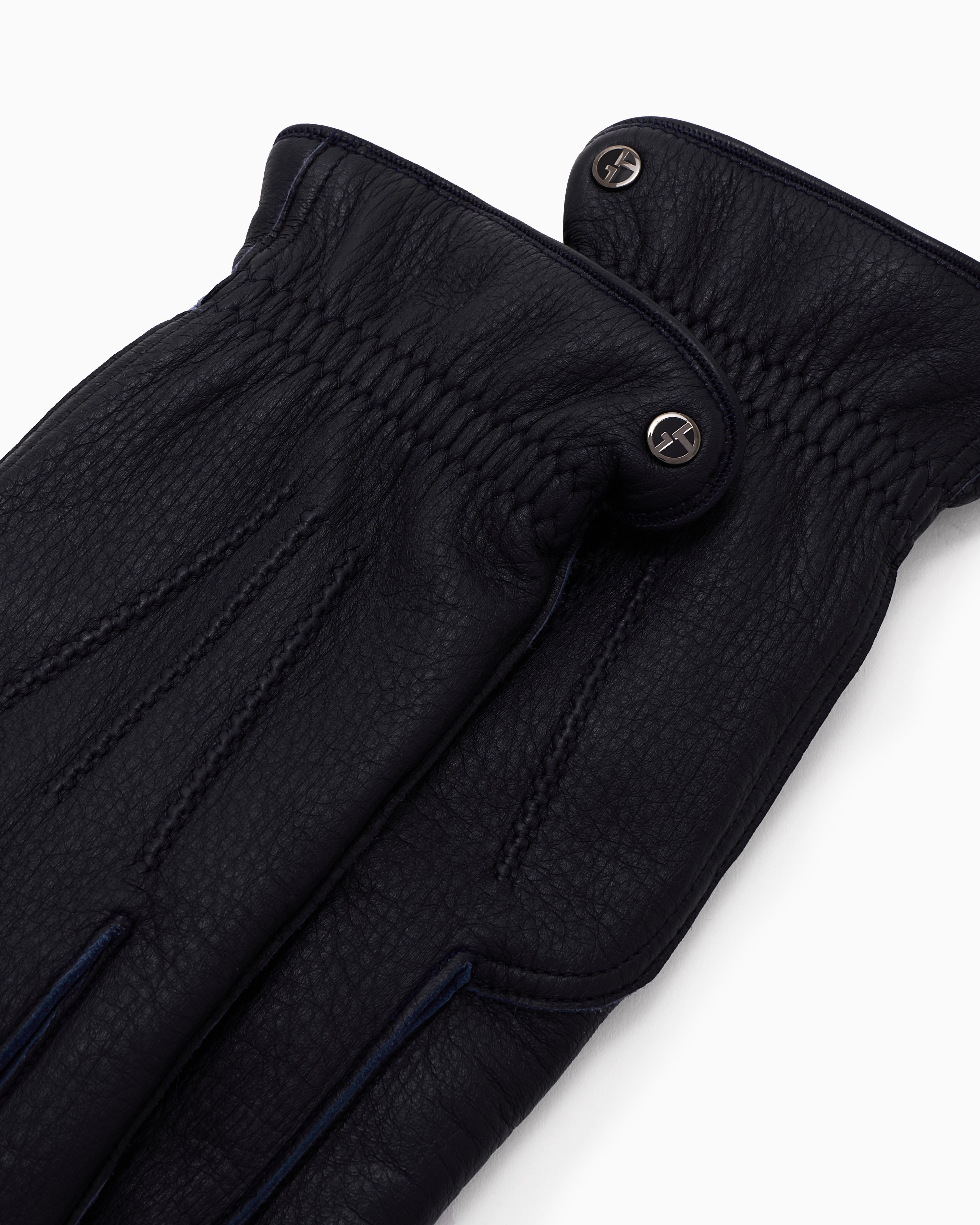Giorgio Armani Deerskin Leather Gloves In Black