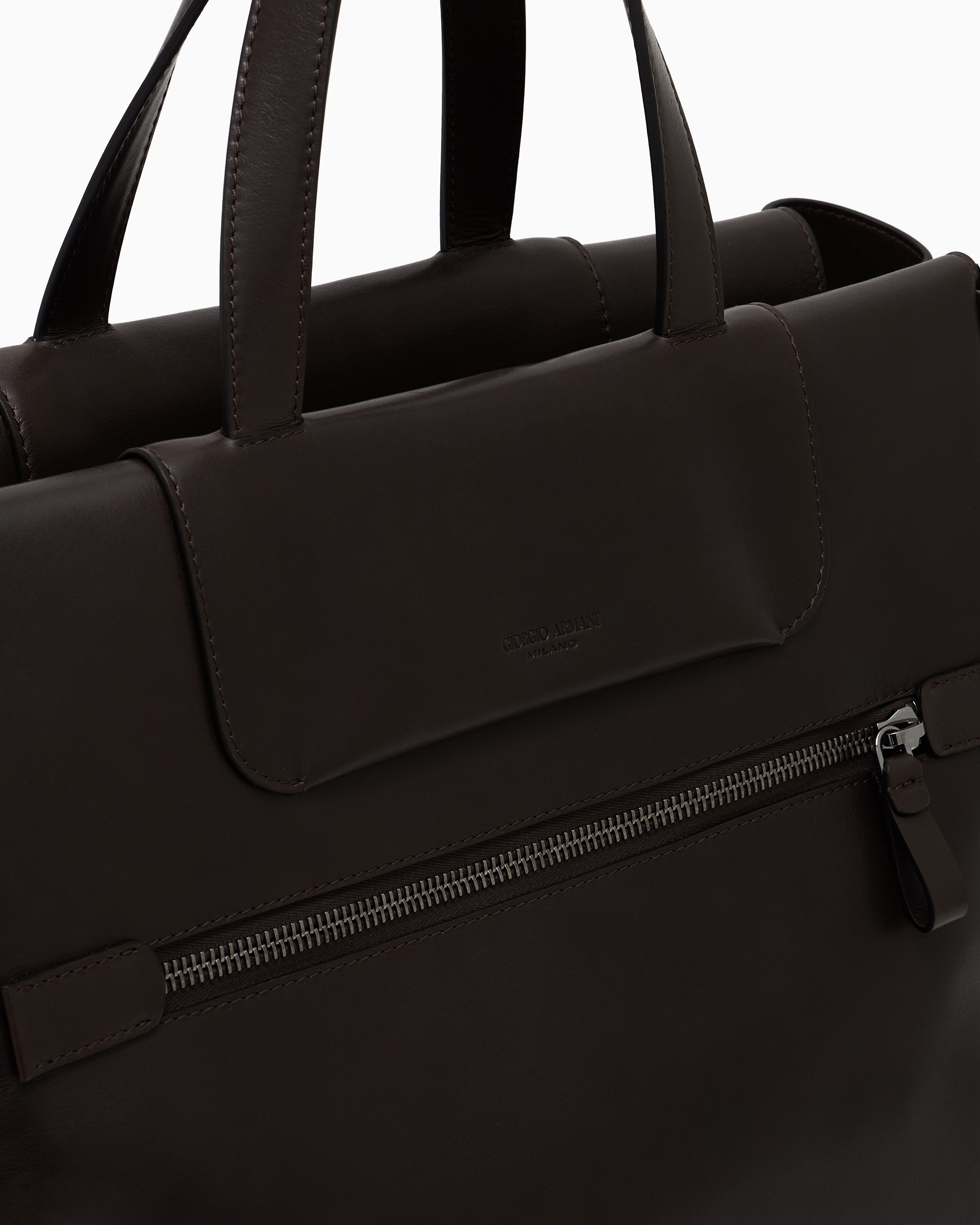 Giorgio Armani Calfskin Duffel Bag In Brown