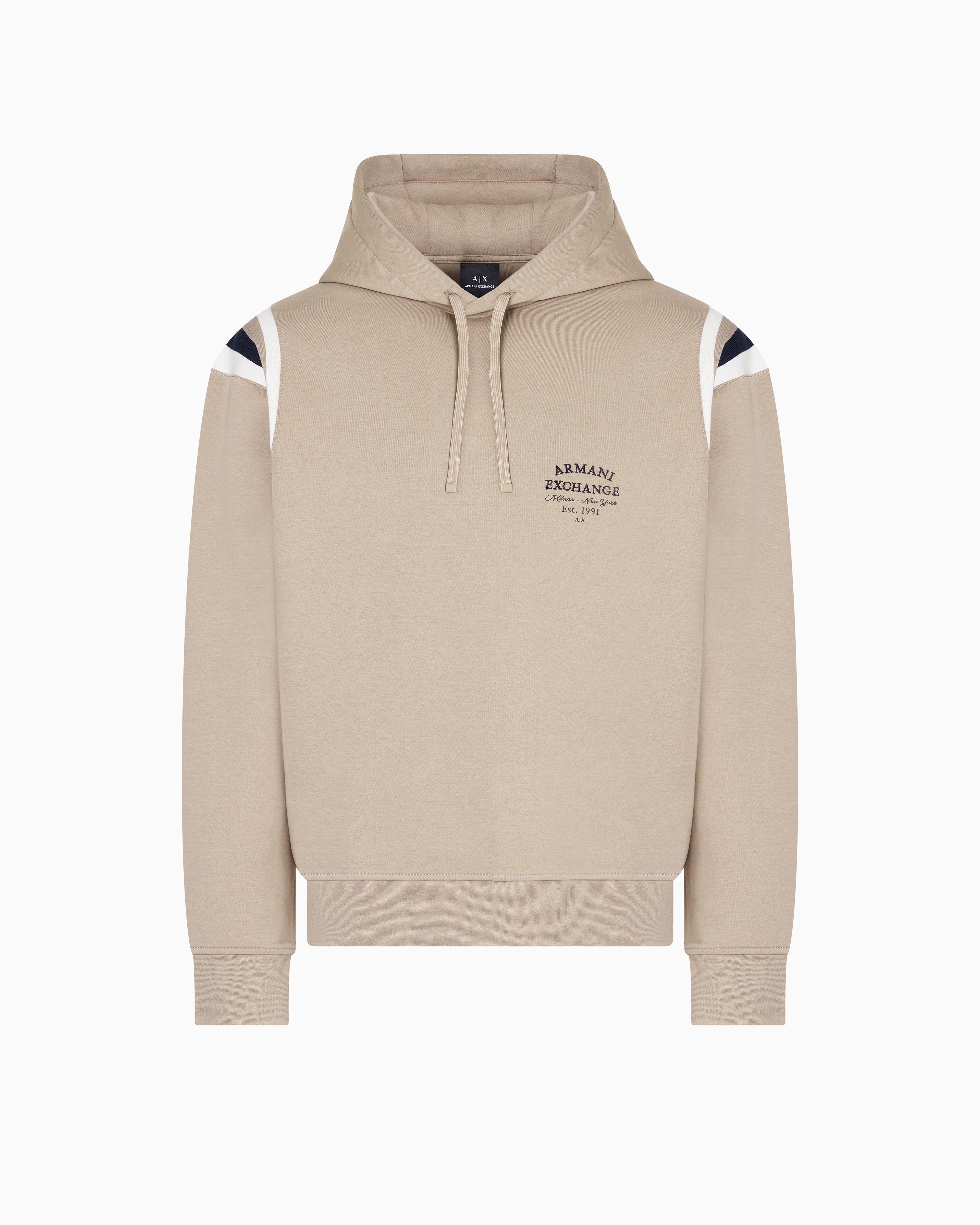 Armani Exchange Cotton Blend Sweatshirt With Stripes On The Shoulders In Beige