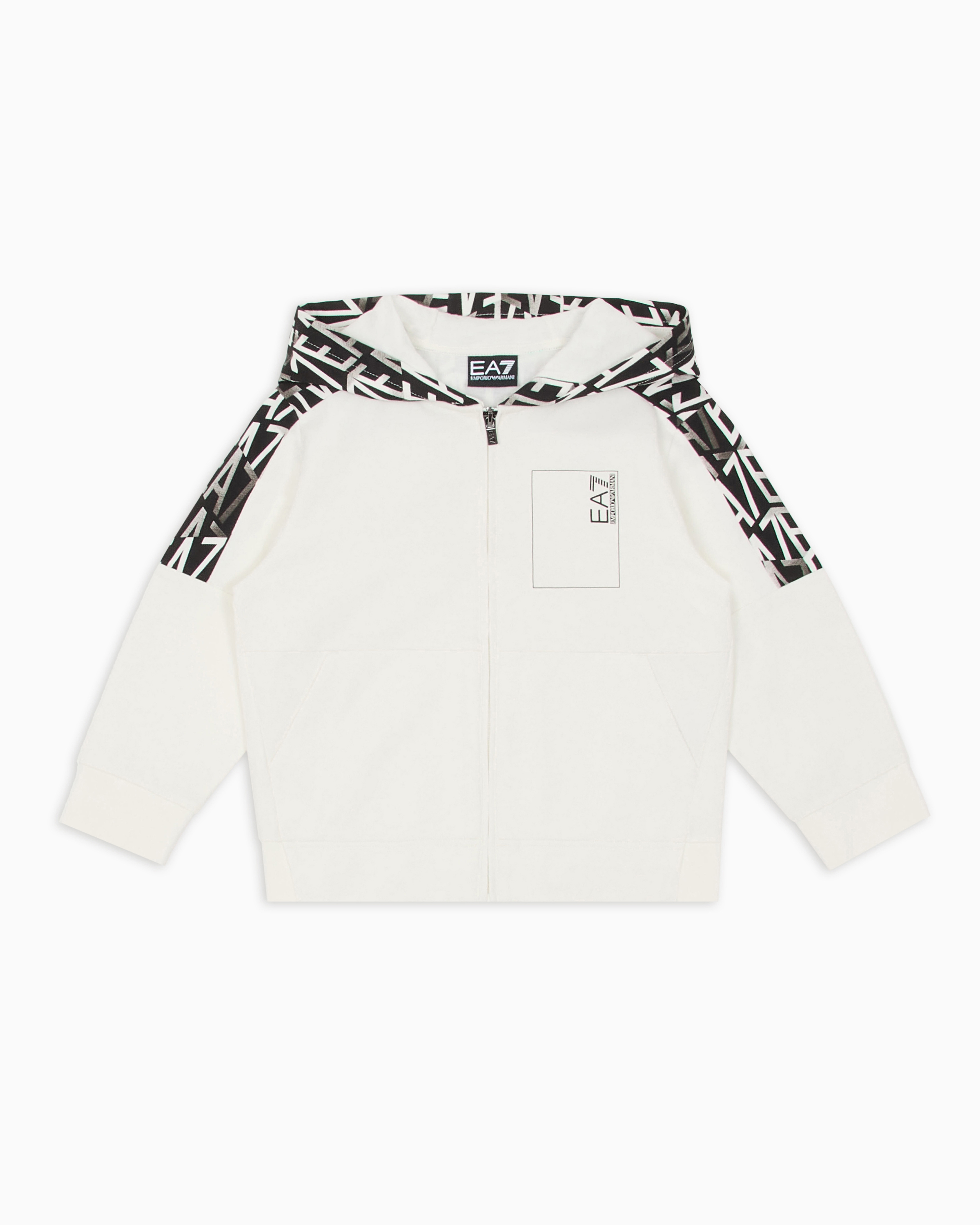 Ea7 Graphic Series Boy Zip-up Sweatshirt With Hood In White