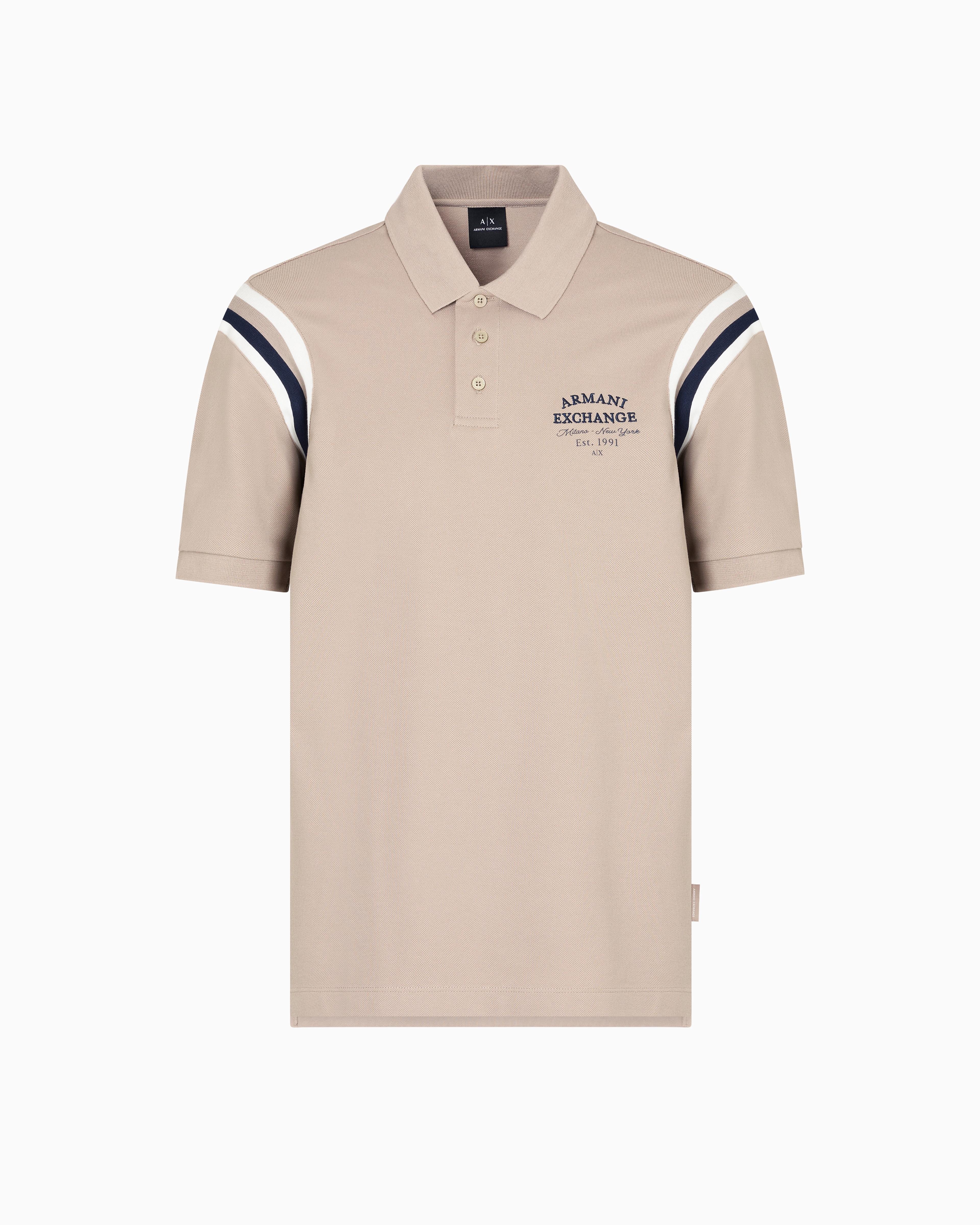 Armani Exchange Regular Fit Polo With Contrasting Stripes In Beige