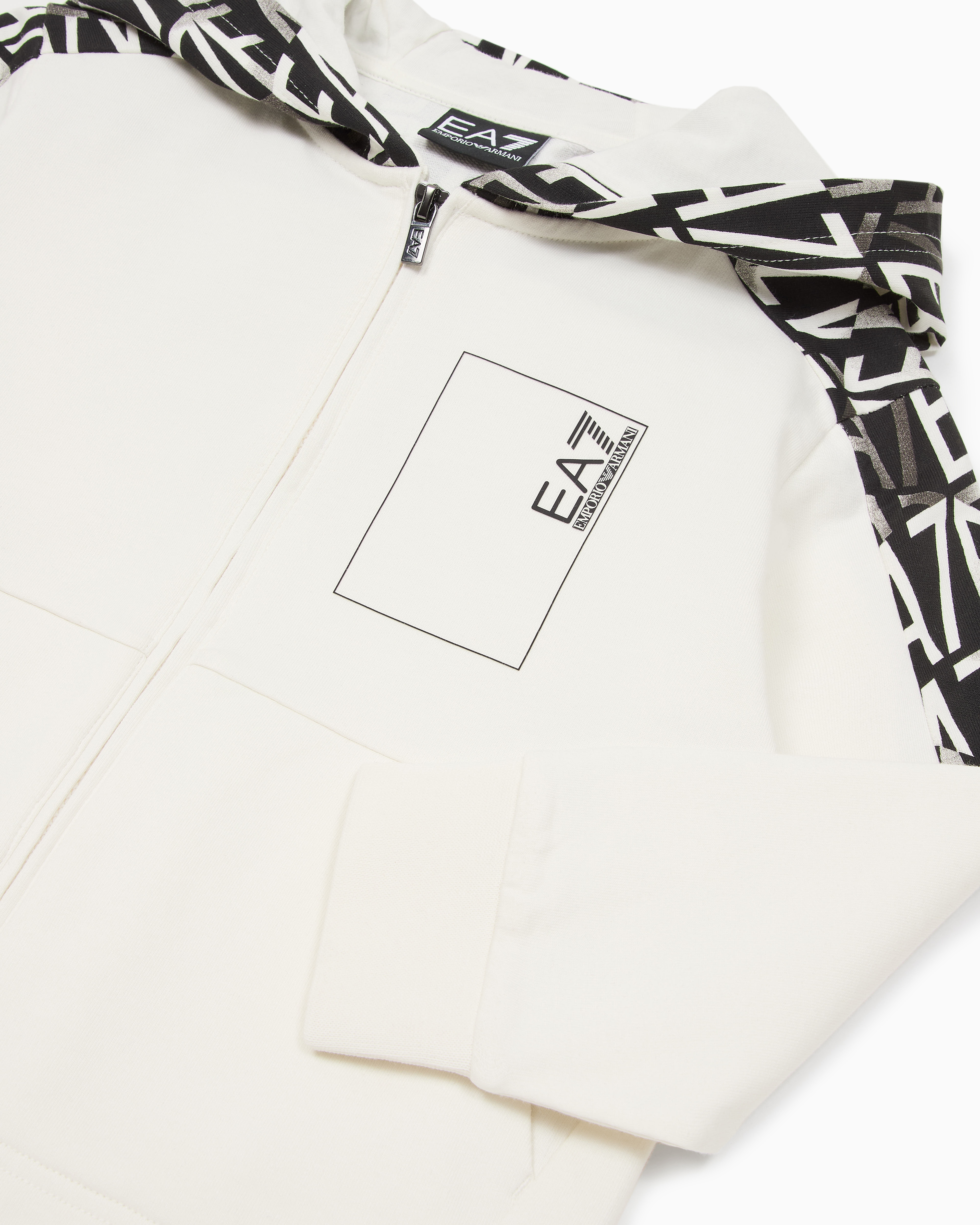 Ea7 Graphic Series Boy Zip-up Sweatshirt With Hood In White