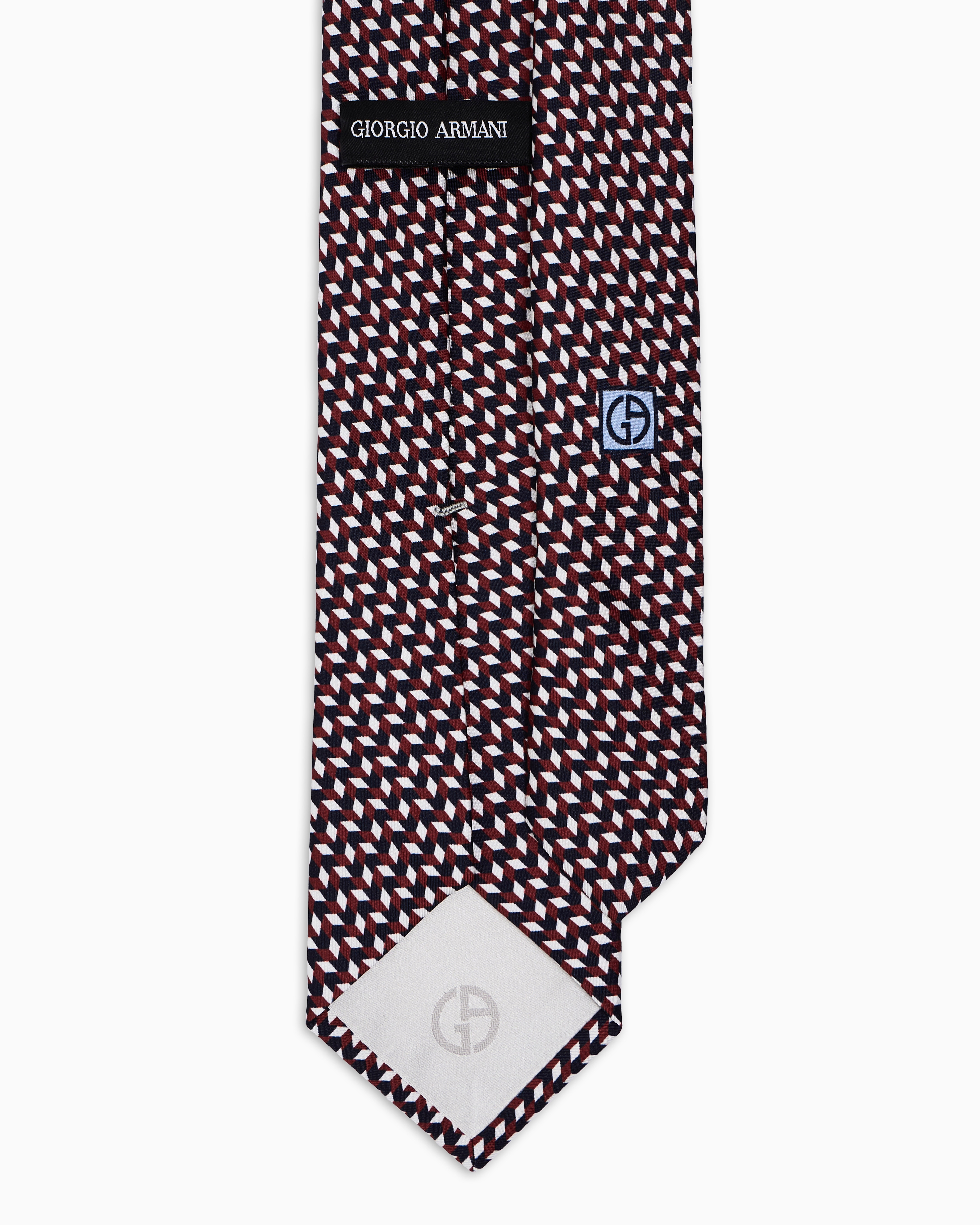 Giorgio Armani Official Store Asv Silk Tie With Geometric Print In Burgundy