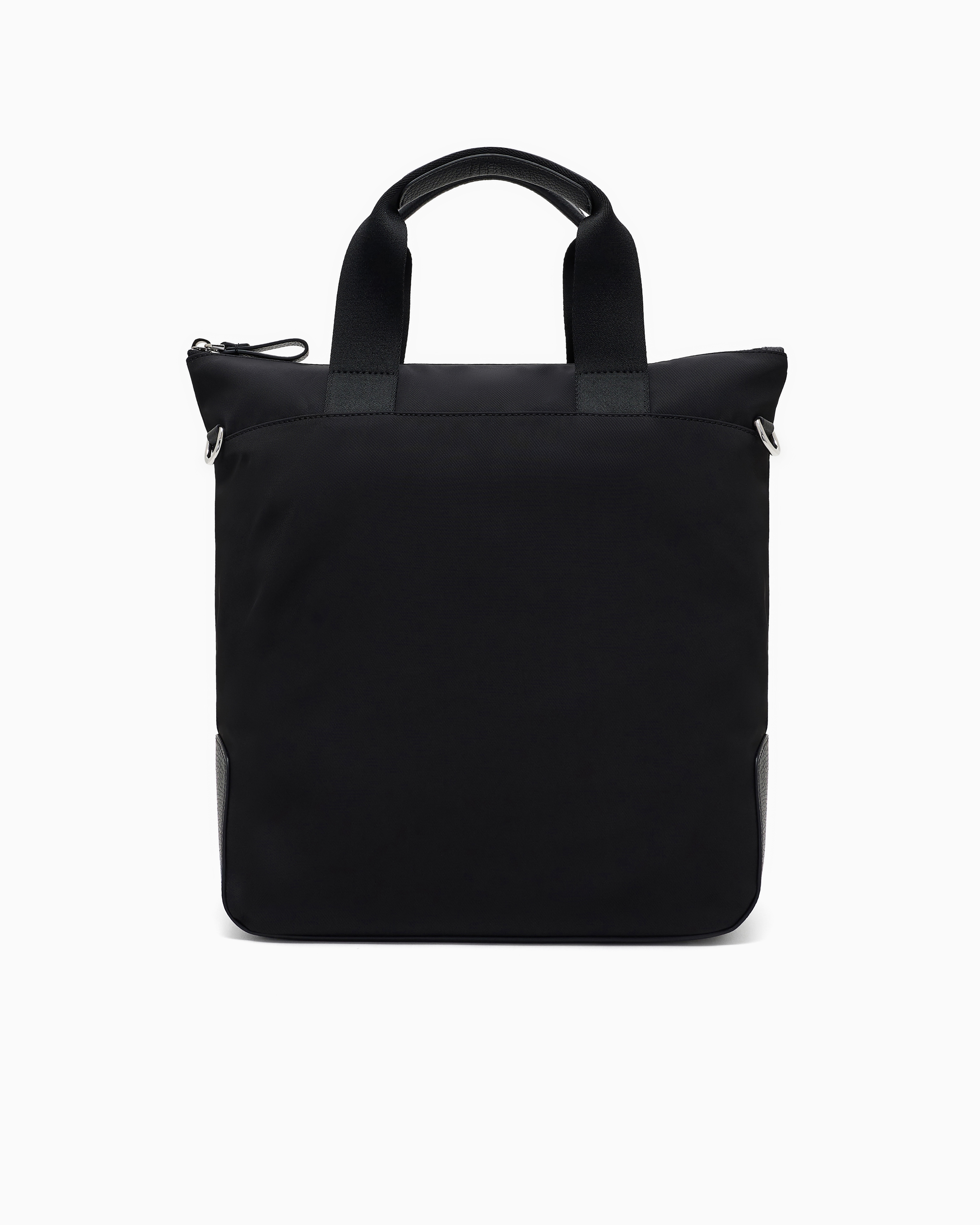 Giorgio Armani Small Shopper Bag In Recycled Nylon And Pebbled Leather In Black