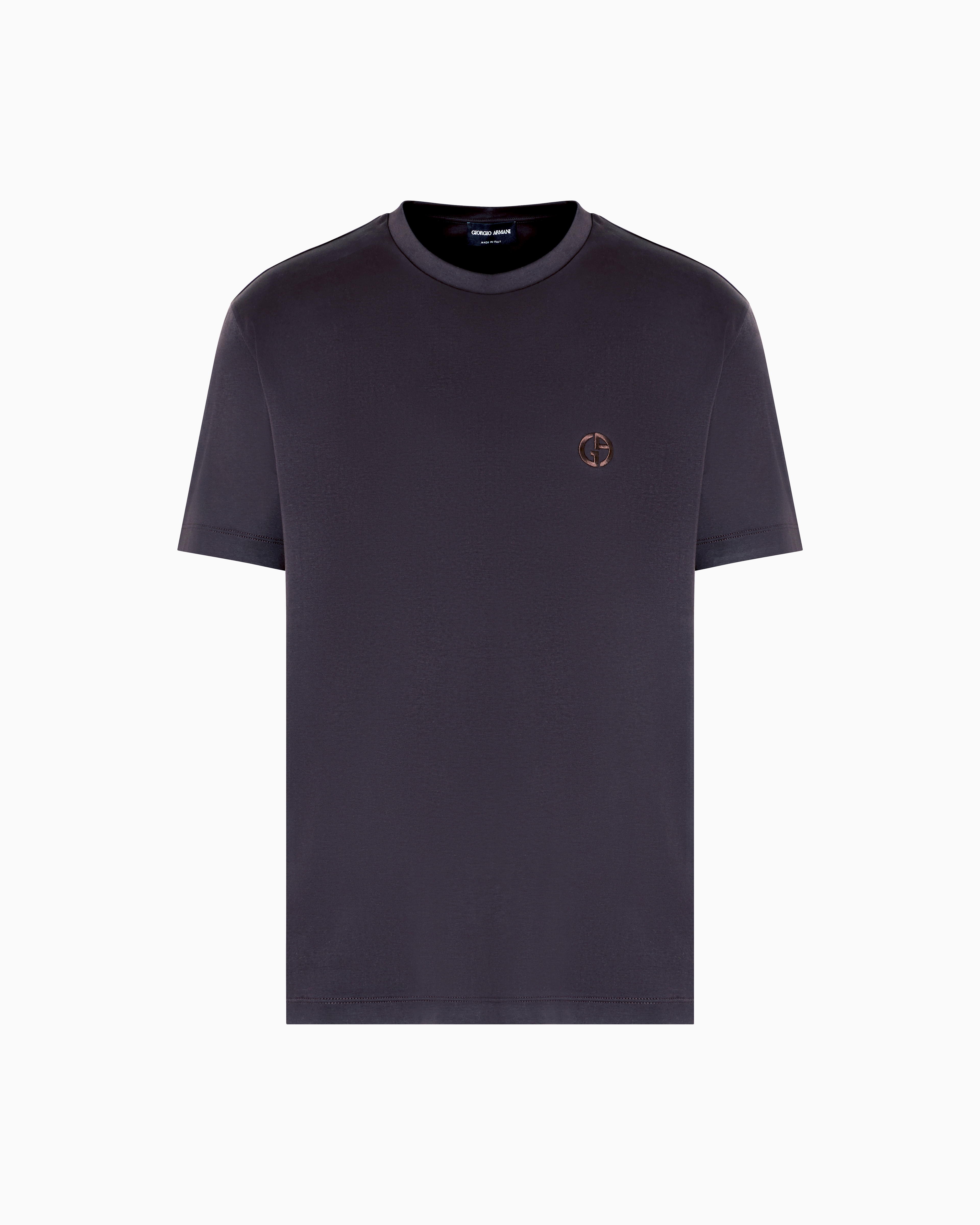 Giorgio Armani Cotton-interlock T-shirt With Embroidered Logo In Brown