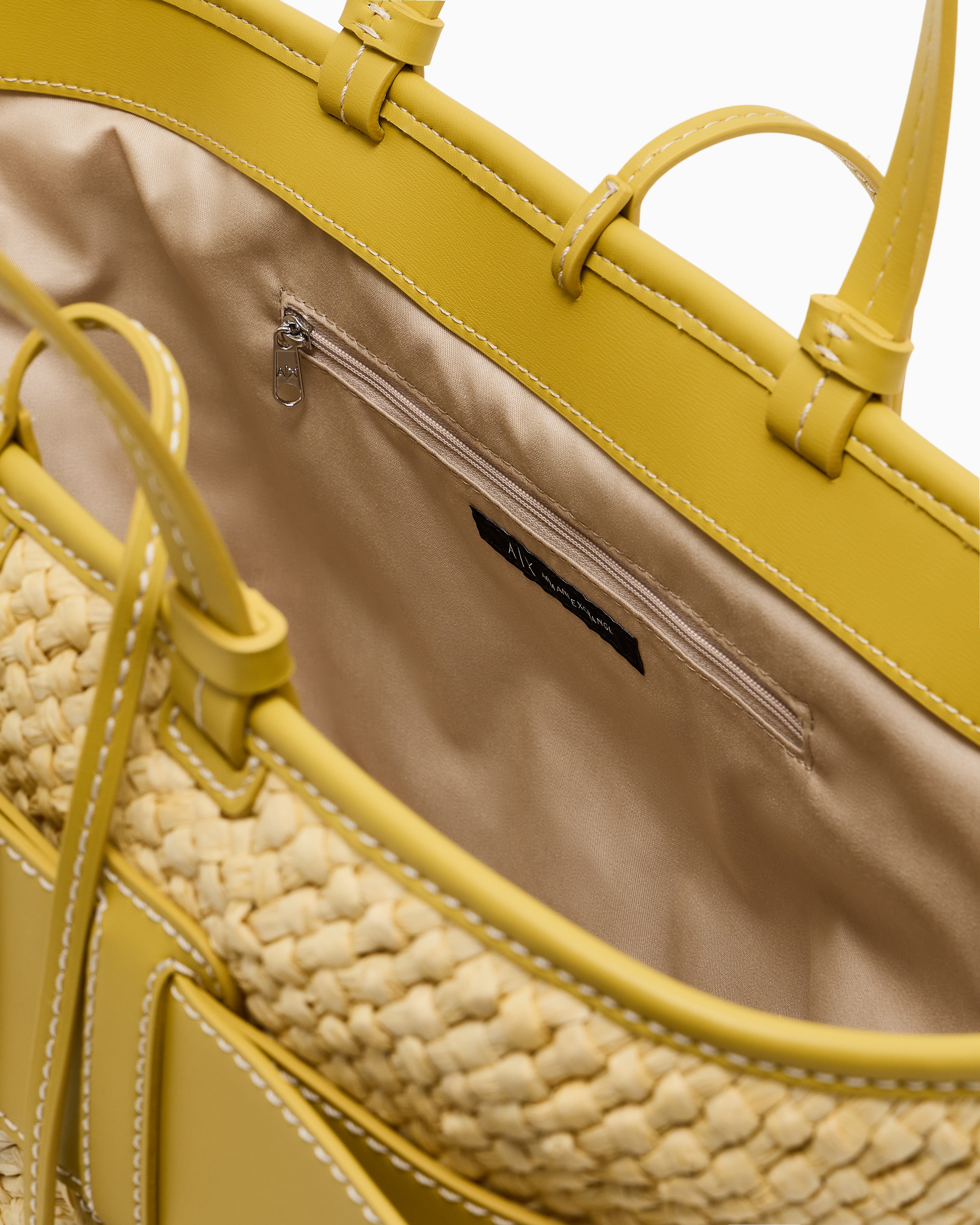 Armani Exchange - Straw shopper bag with logo band, Woman, Yellow, Size: TU