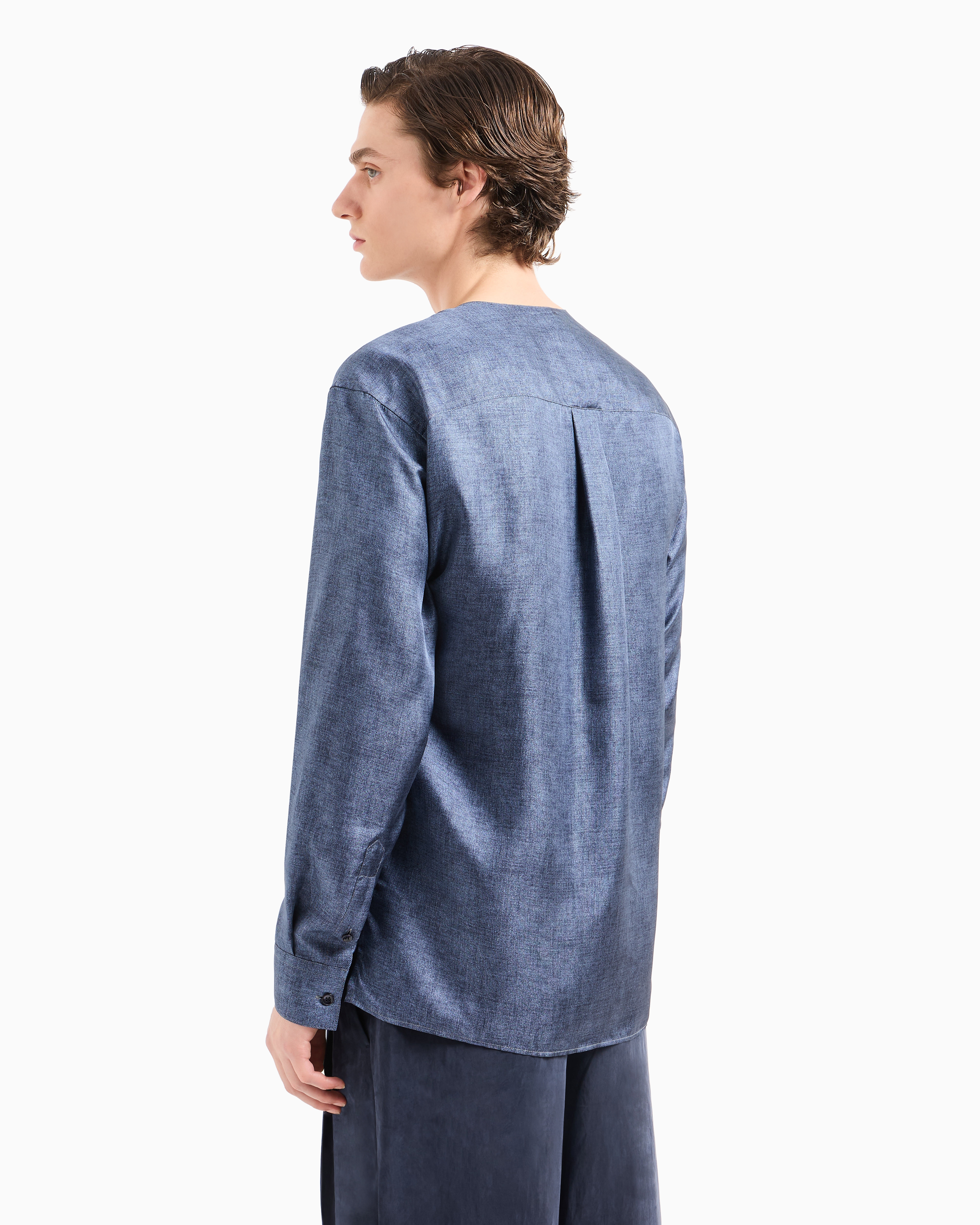 Giorgio Armani Shirt In Printed Silk Twill In Blue