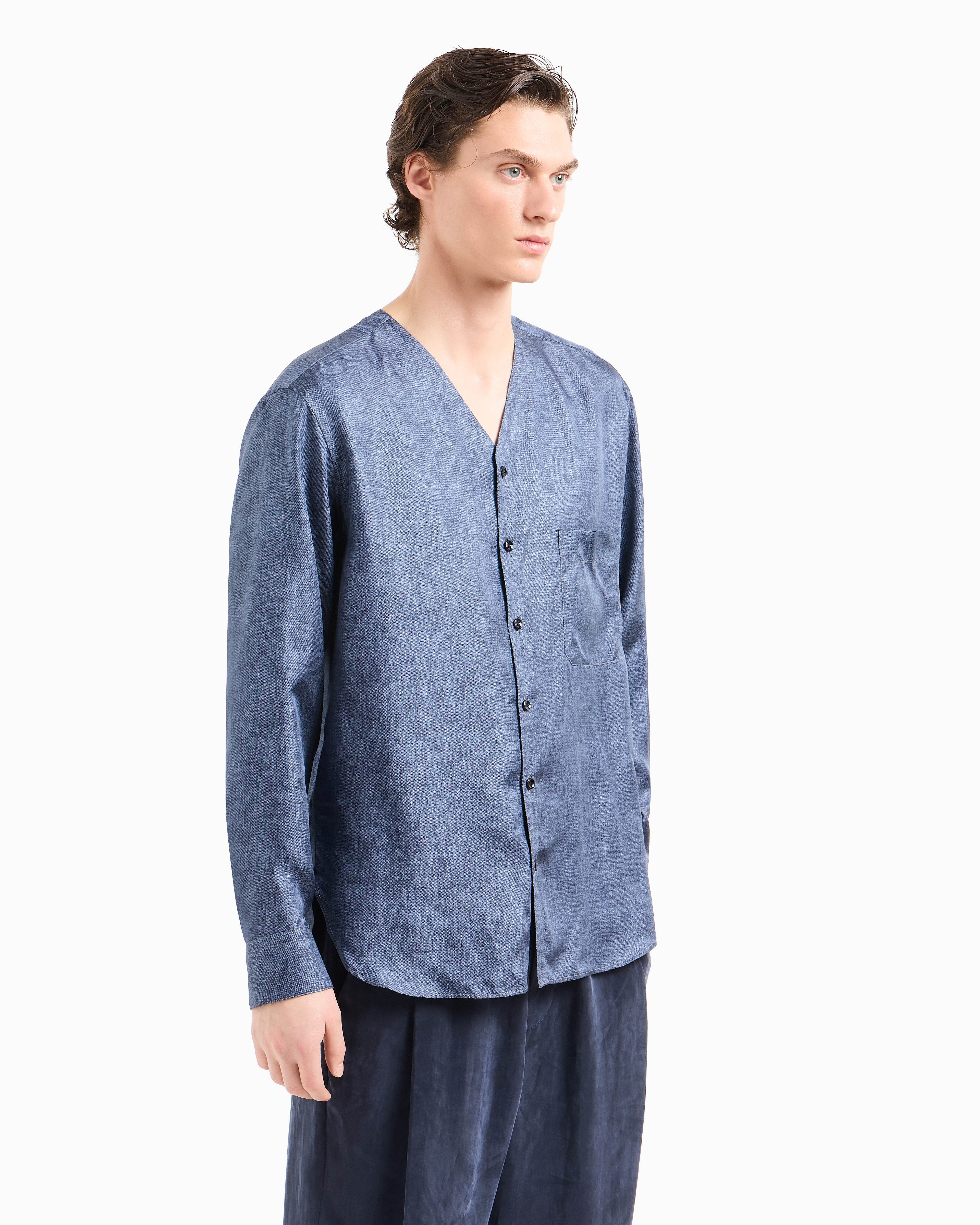 Giorgio Armani Shirt In Printed Silk Twill In Blue