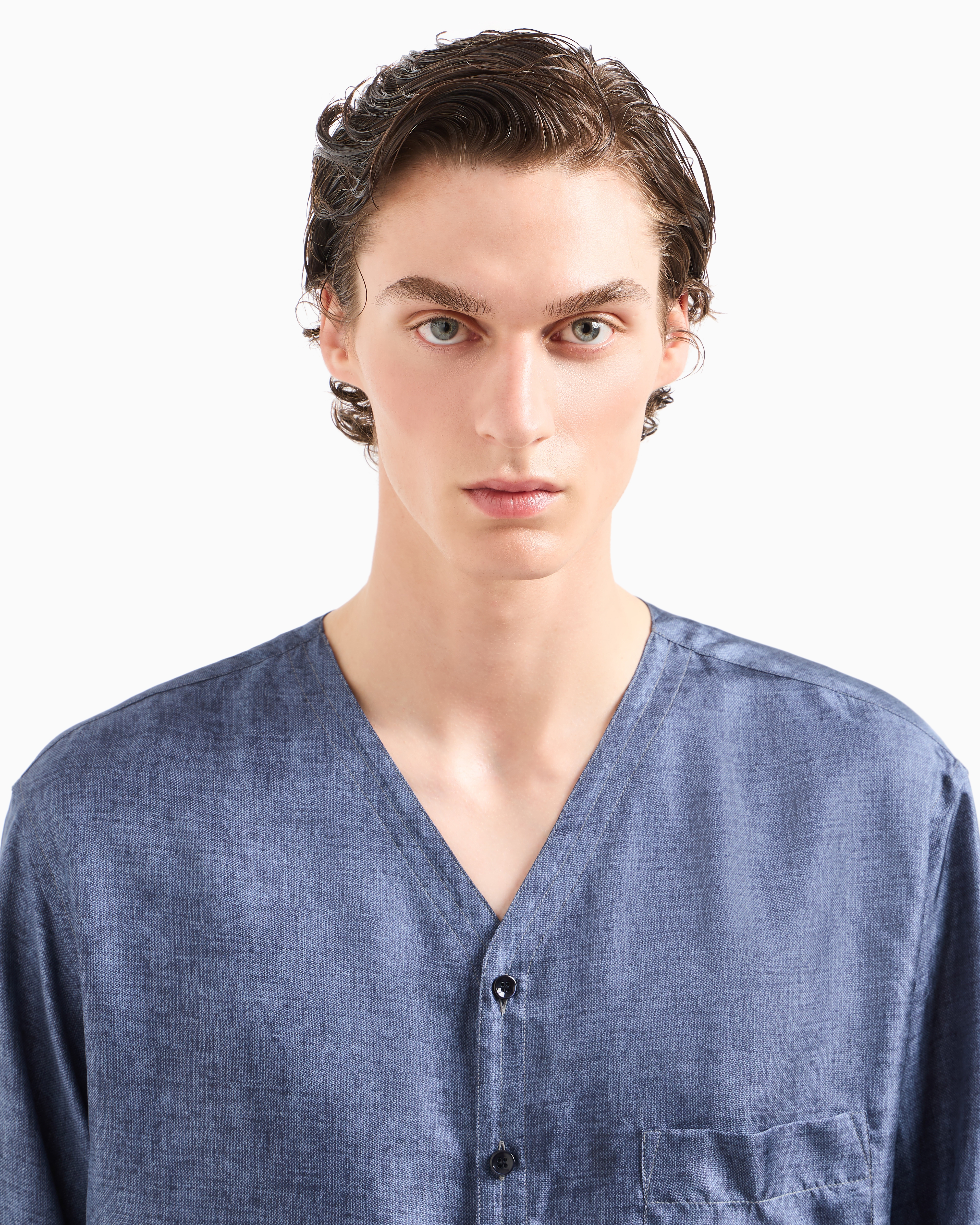 Giorgio Armani Shirt In Printed Silk Twill In Blue