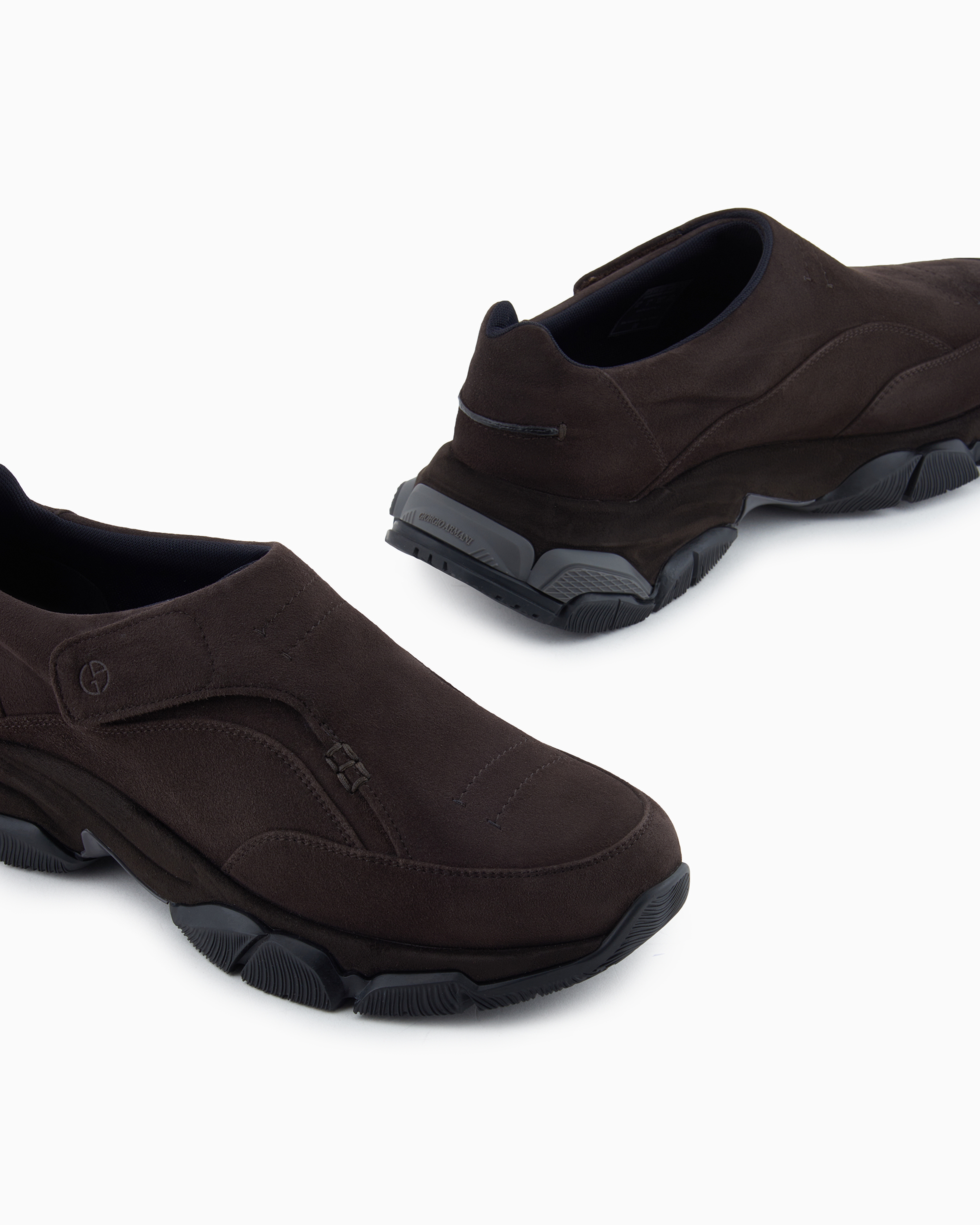 Giorgio Armani Monkstrap Sneakers In Suede In Brown
