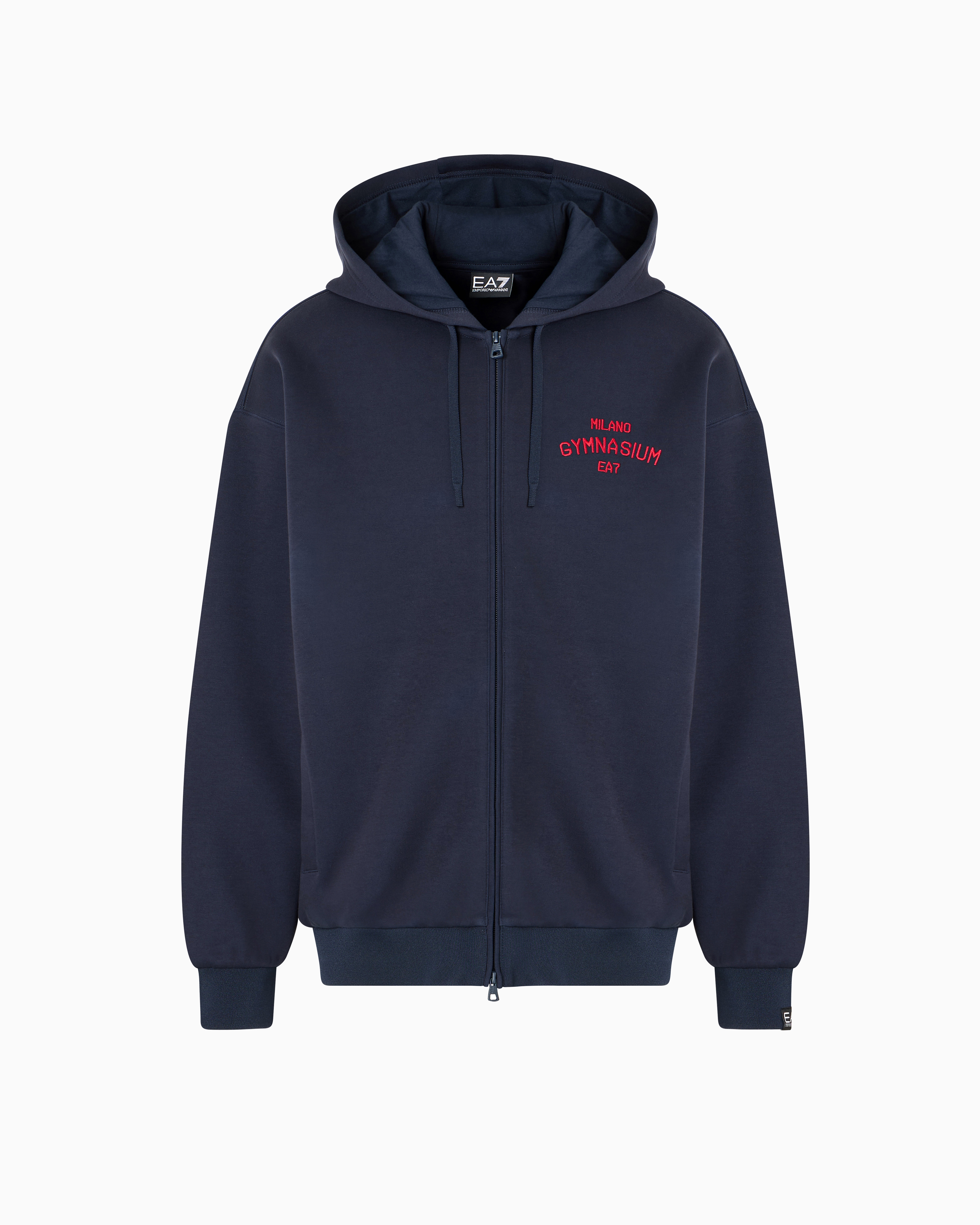 Ea7 Club House Stretch-cotton Interlock Zip-up Sweatshirt In Navy Blue
