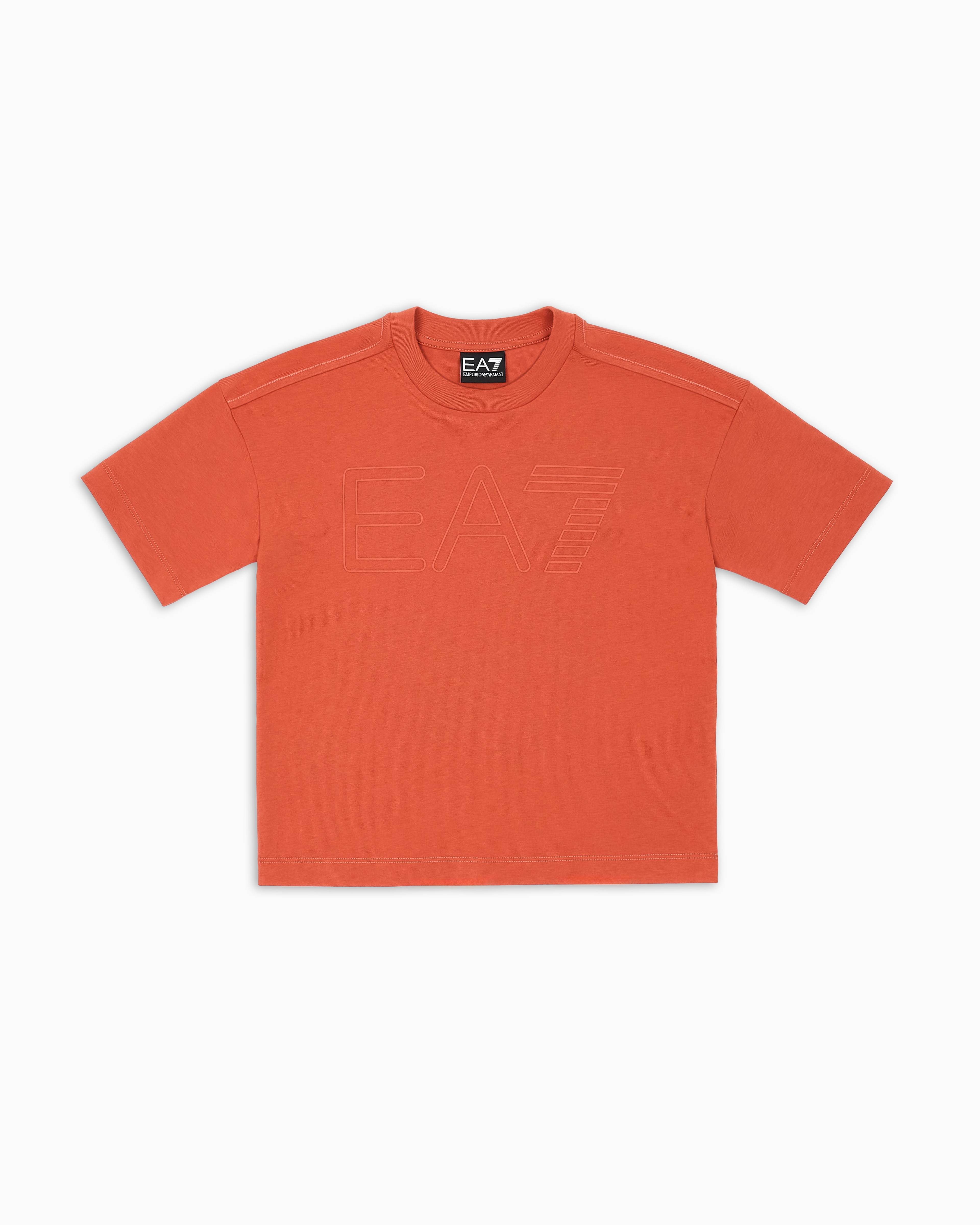 Ea7 Logo Series Boy Cotton Crew-neck T-shirt In Orange
