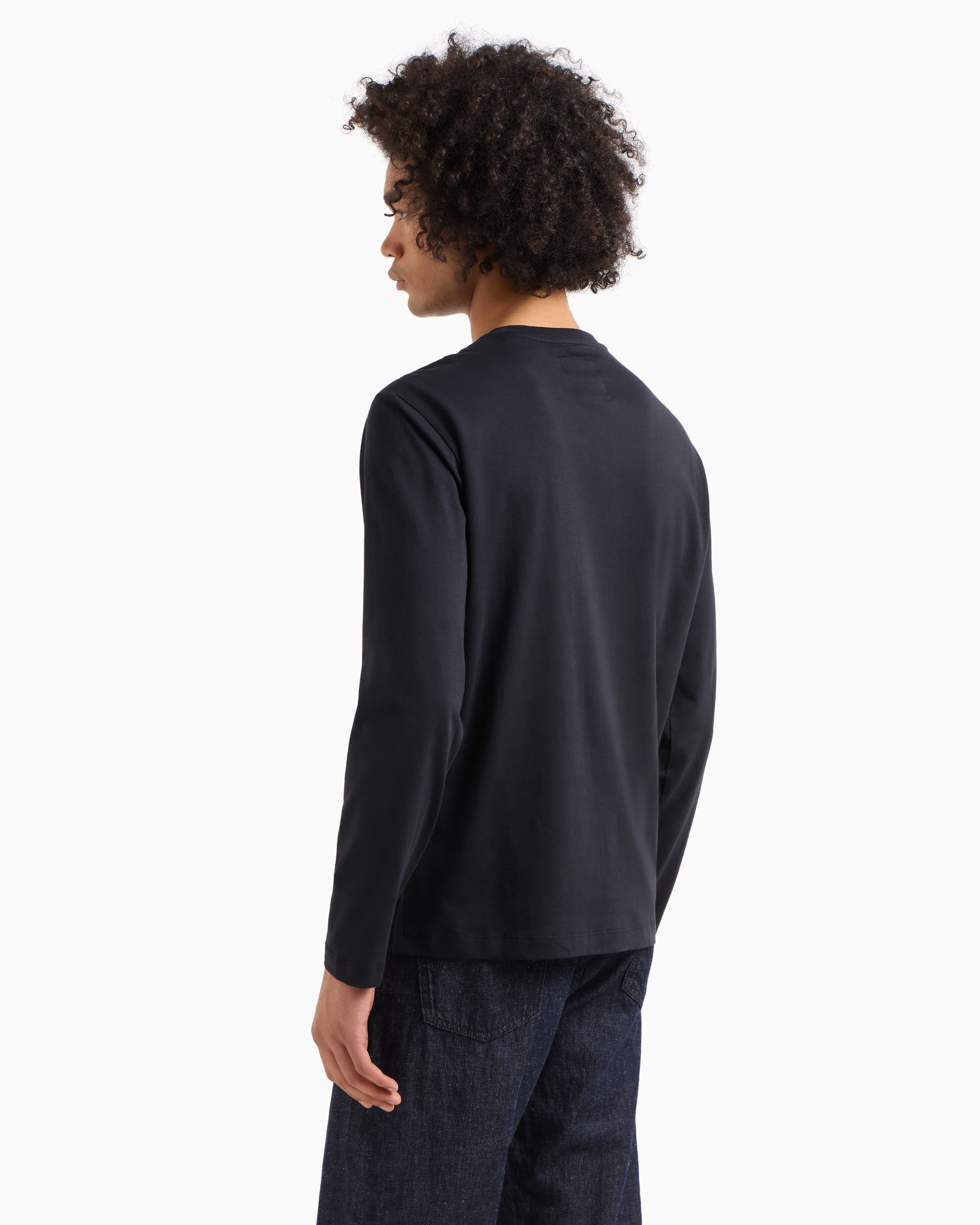Armani Exchange - Long-sleeved T-shirt with embroidered logo, Man, Navy Blue, Size: