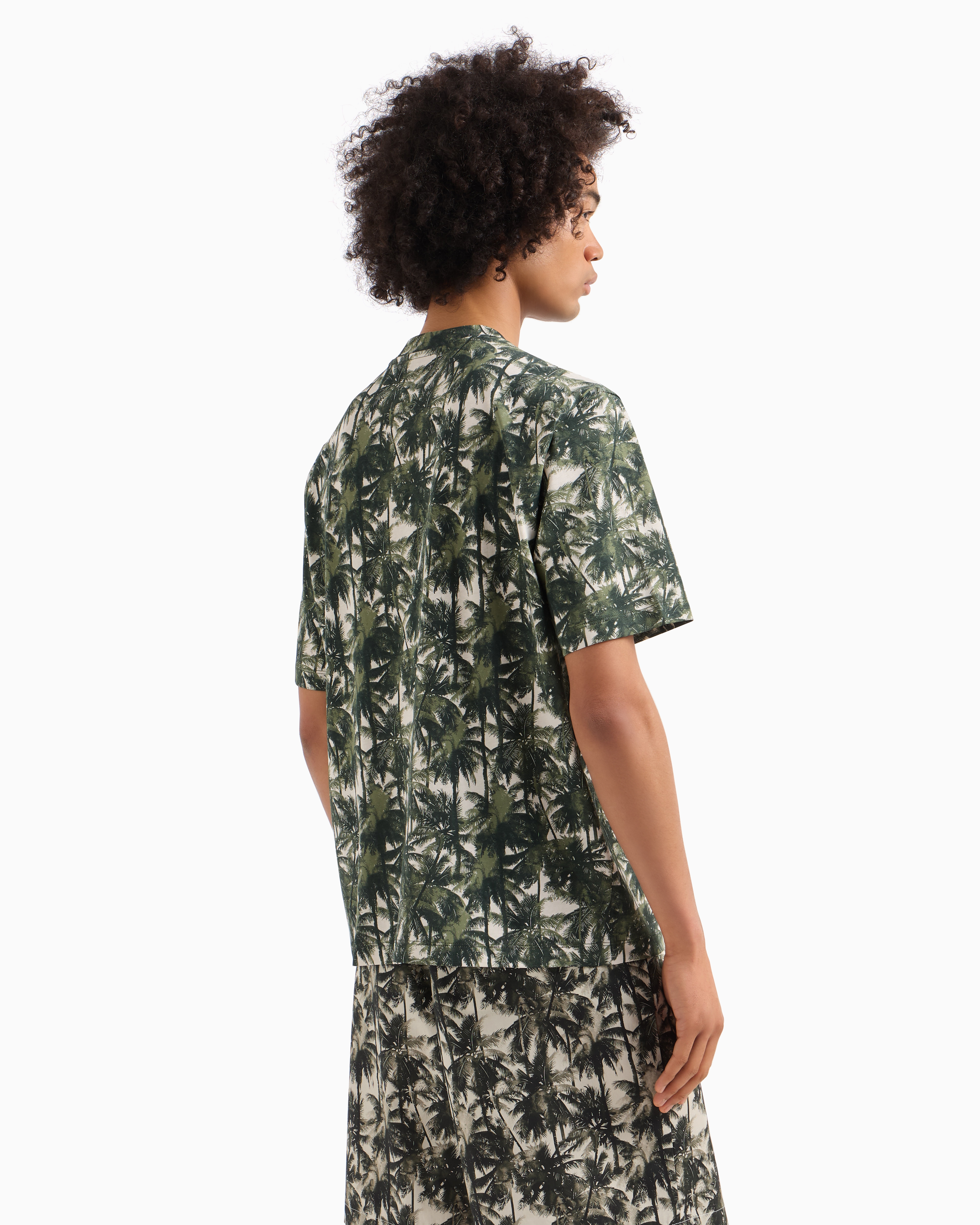 Armani Exchange - Regular fit palm tree patterned t-shirt, Man, Green, Size: