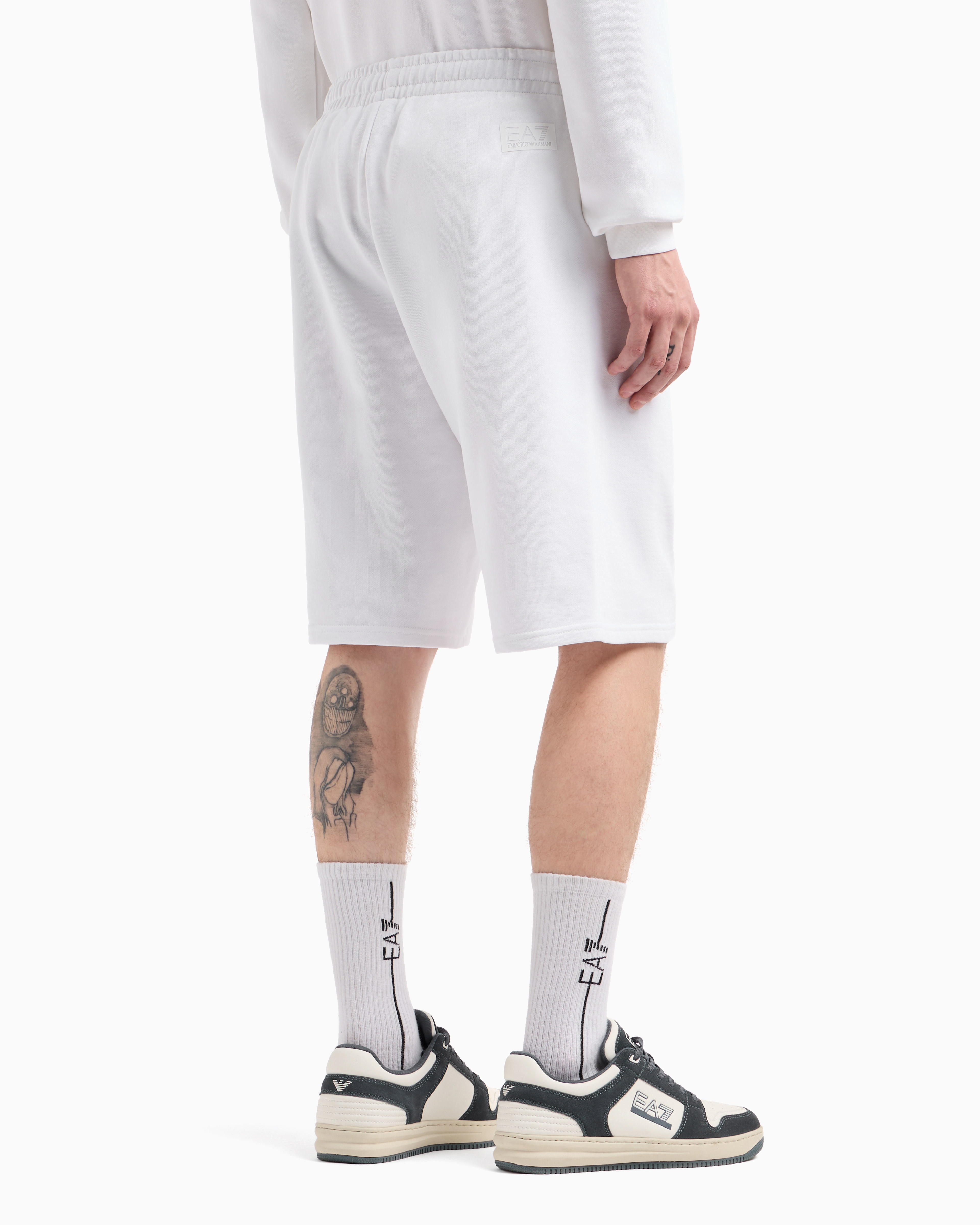 Ea7 Logo Series Organic-cotton Bermuda Shorts In Weiss