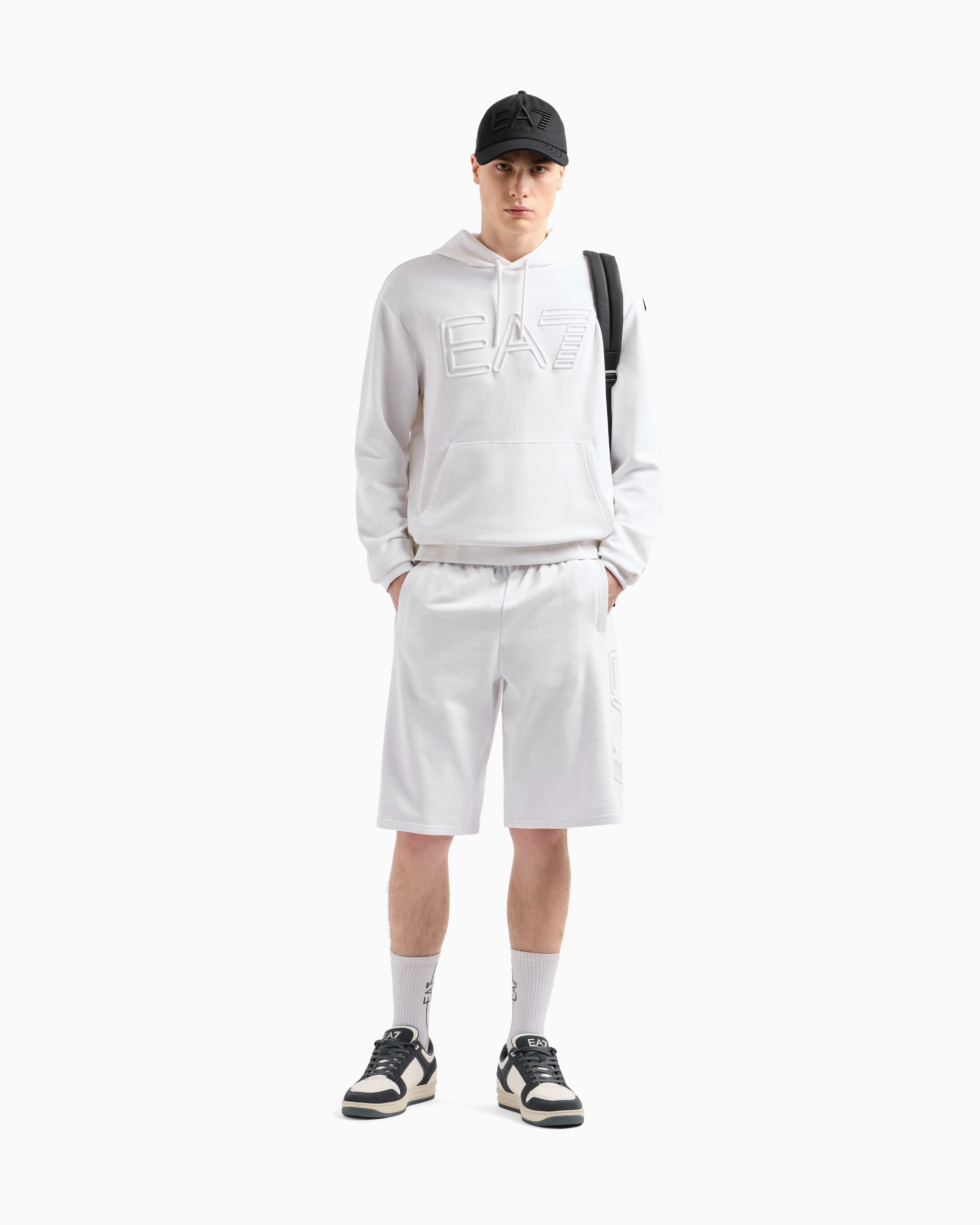 Ea7 Logo Series Organic-cotton Bermuda Shorts In Weiss