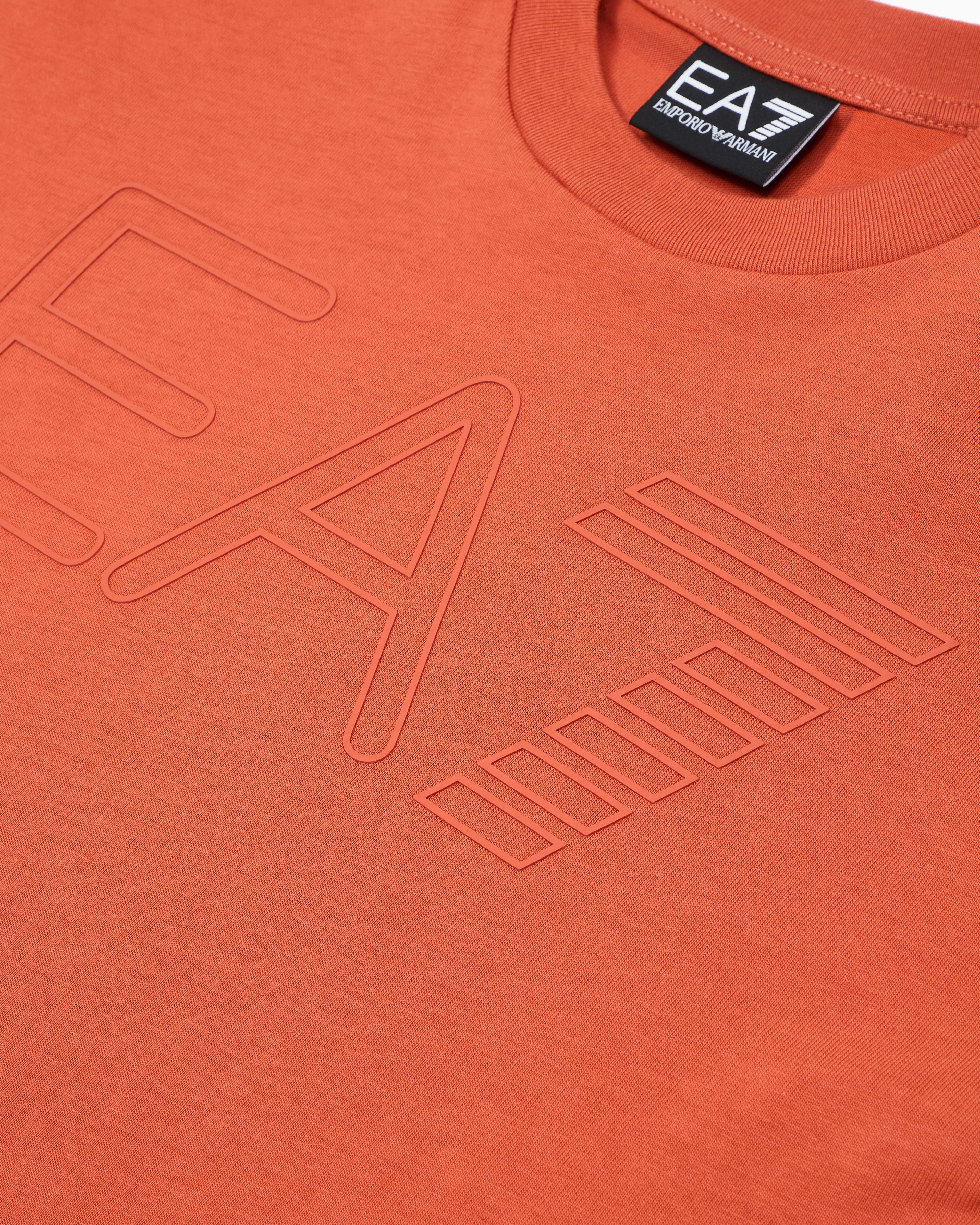 Ea7 Logo Series Boy Cotton Crew-neck T-shirt In Orange
