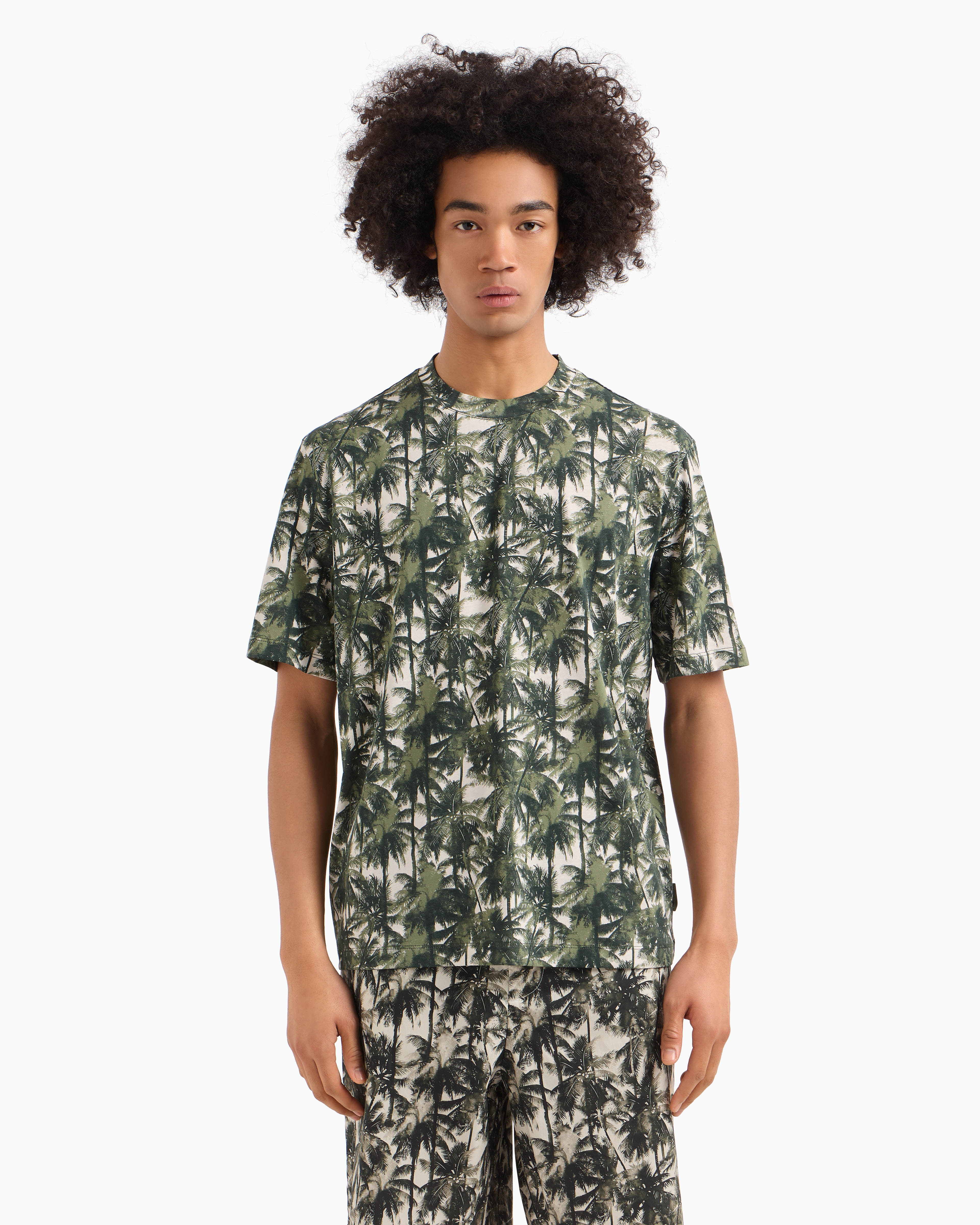 Armani Exchange - Regular fit palm tree patterned t-shirt, Man, Green, Size: