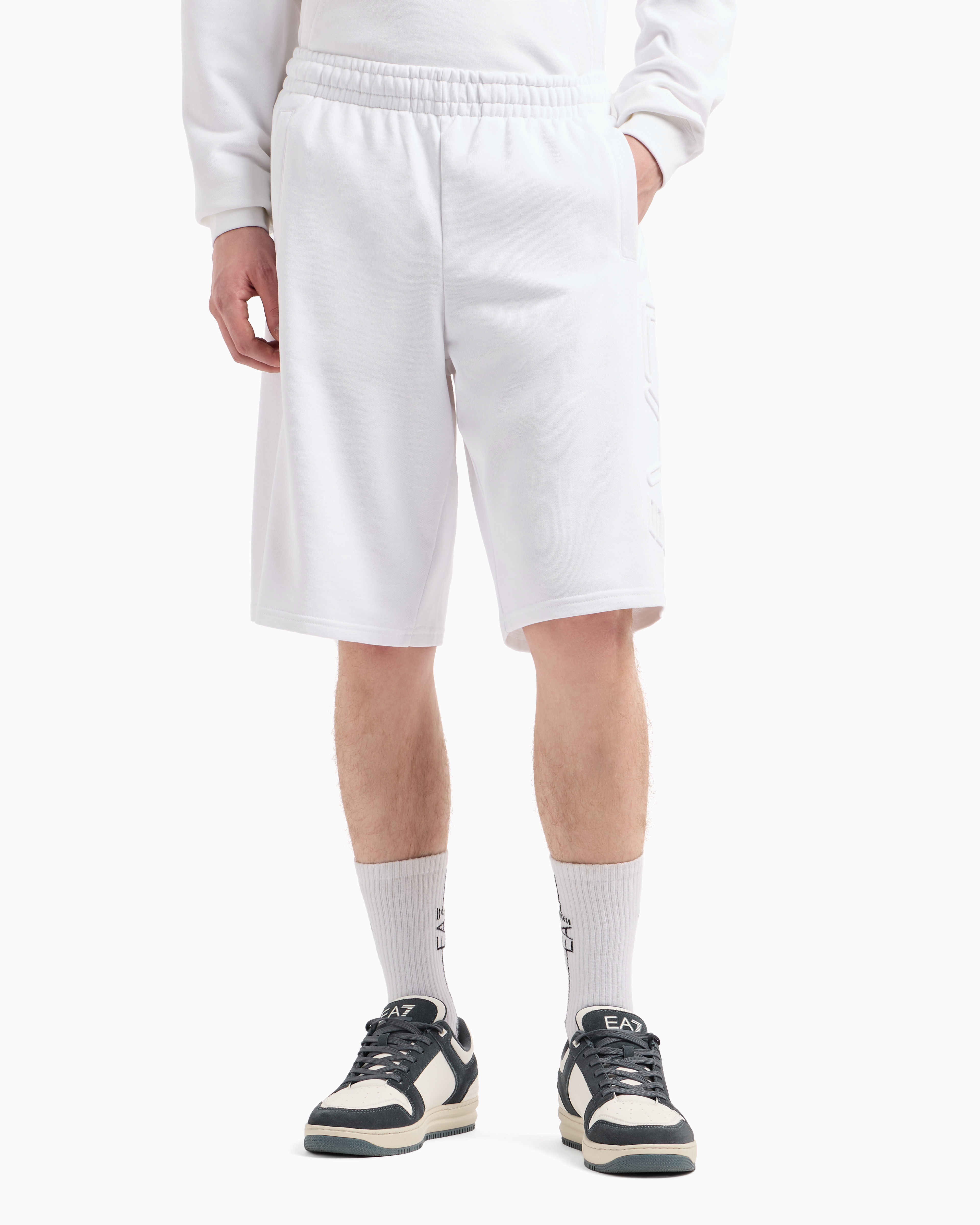 Ea7 Logo Series Organic-cotton Bermuda Shorts In Weiss