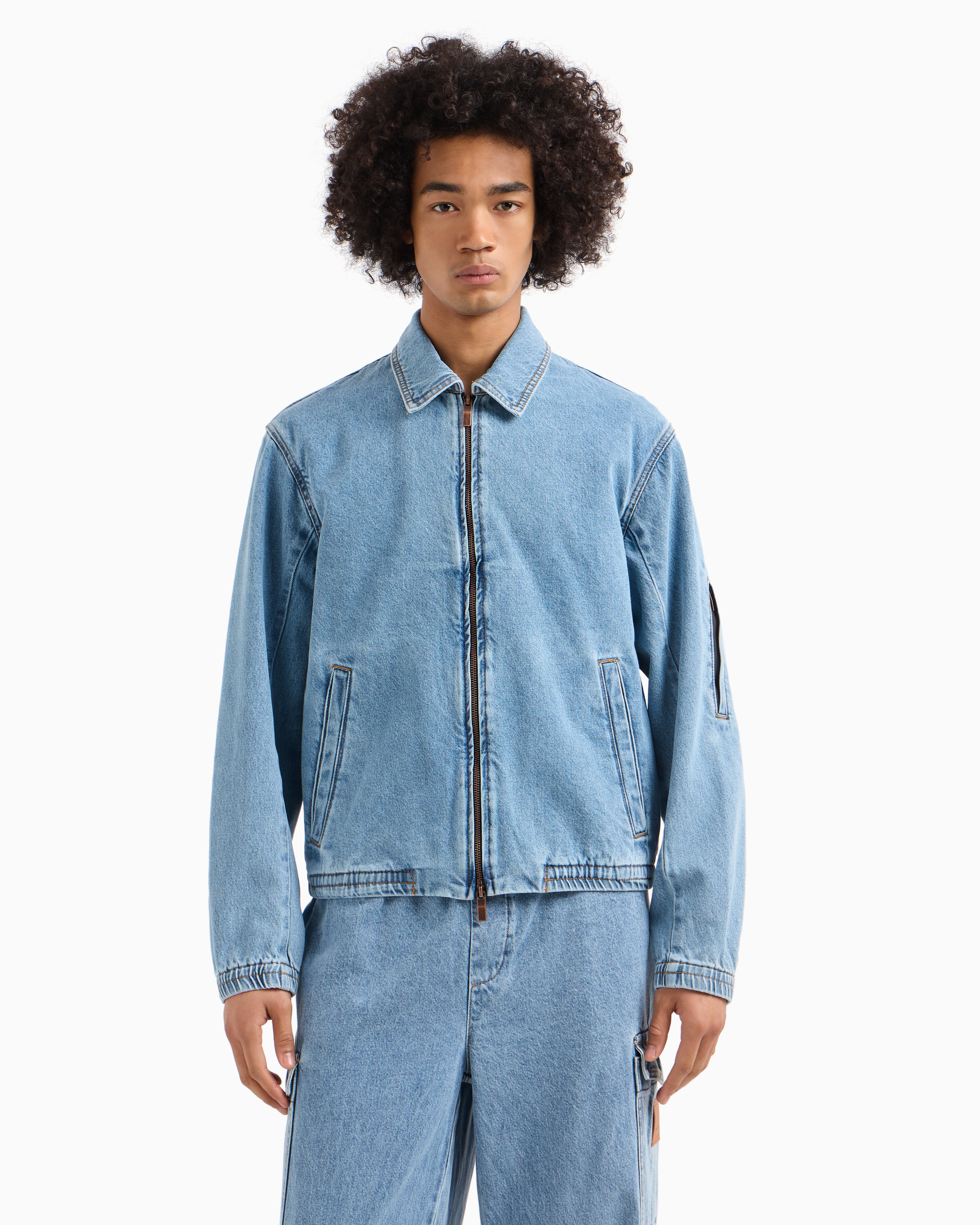 Armani Exchange - Denim Bomber Jacket, Man, Blue, Size: