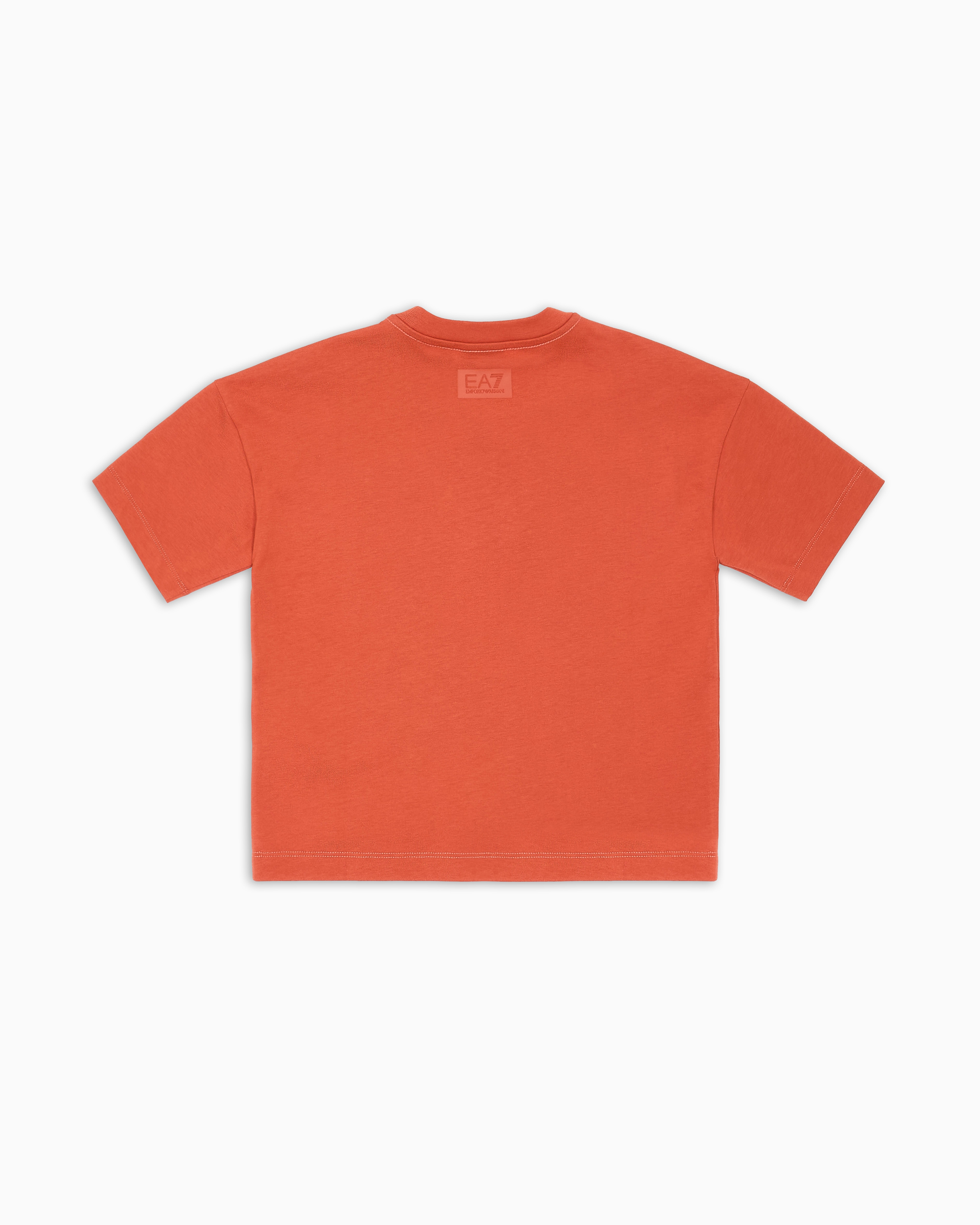 Ea7 Logo Series Boy Cotton Crew-neck T-shirt In Orange