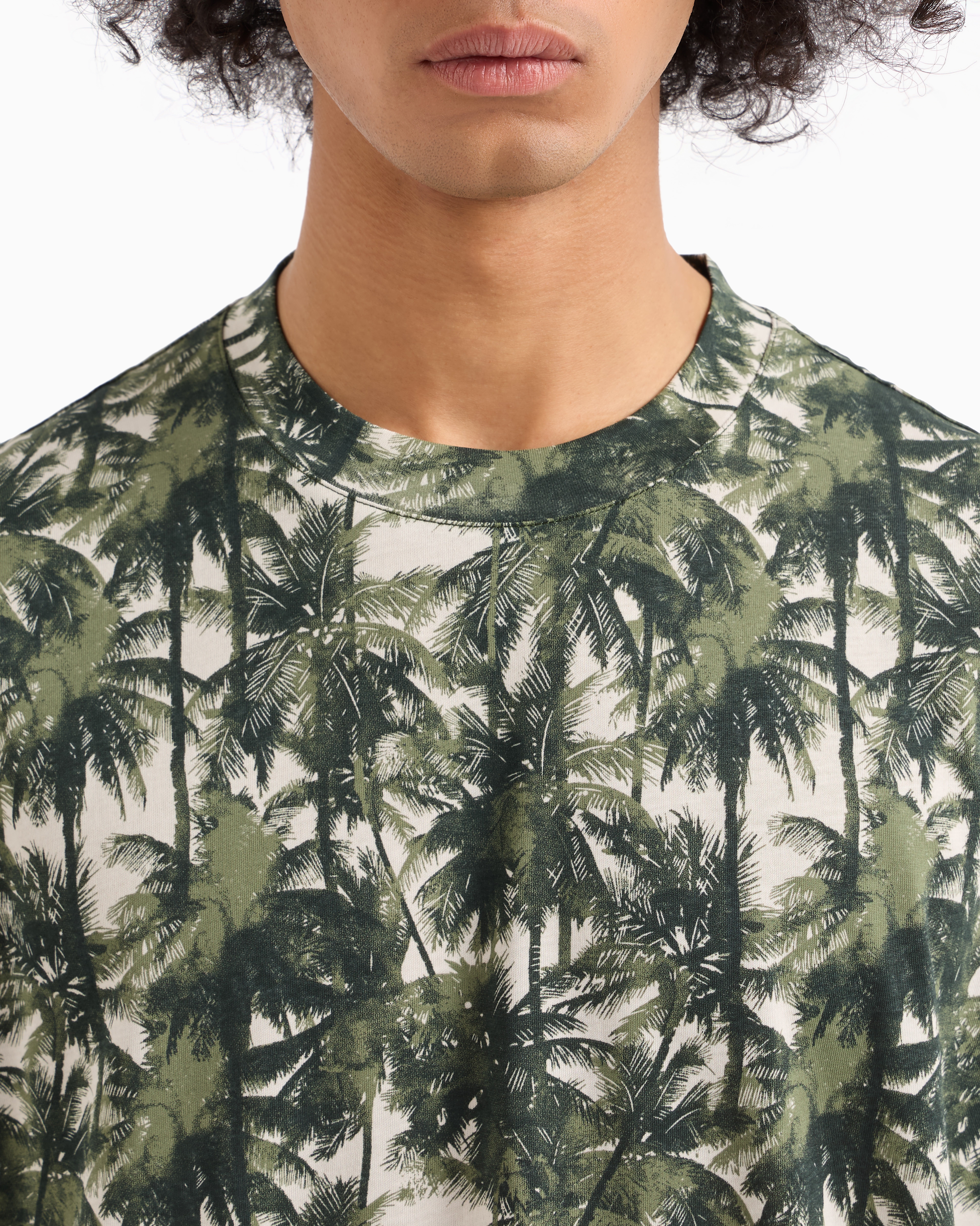 Armani Exchange - Regular fit palm tree patterned t-shirt, Man, Green, Size: