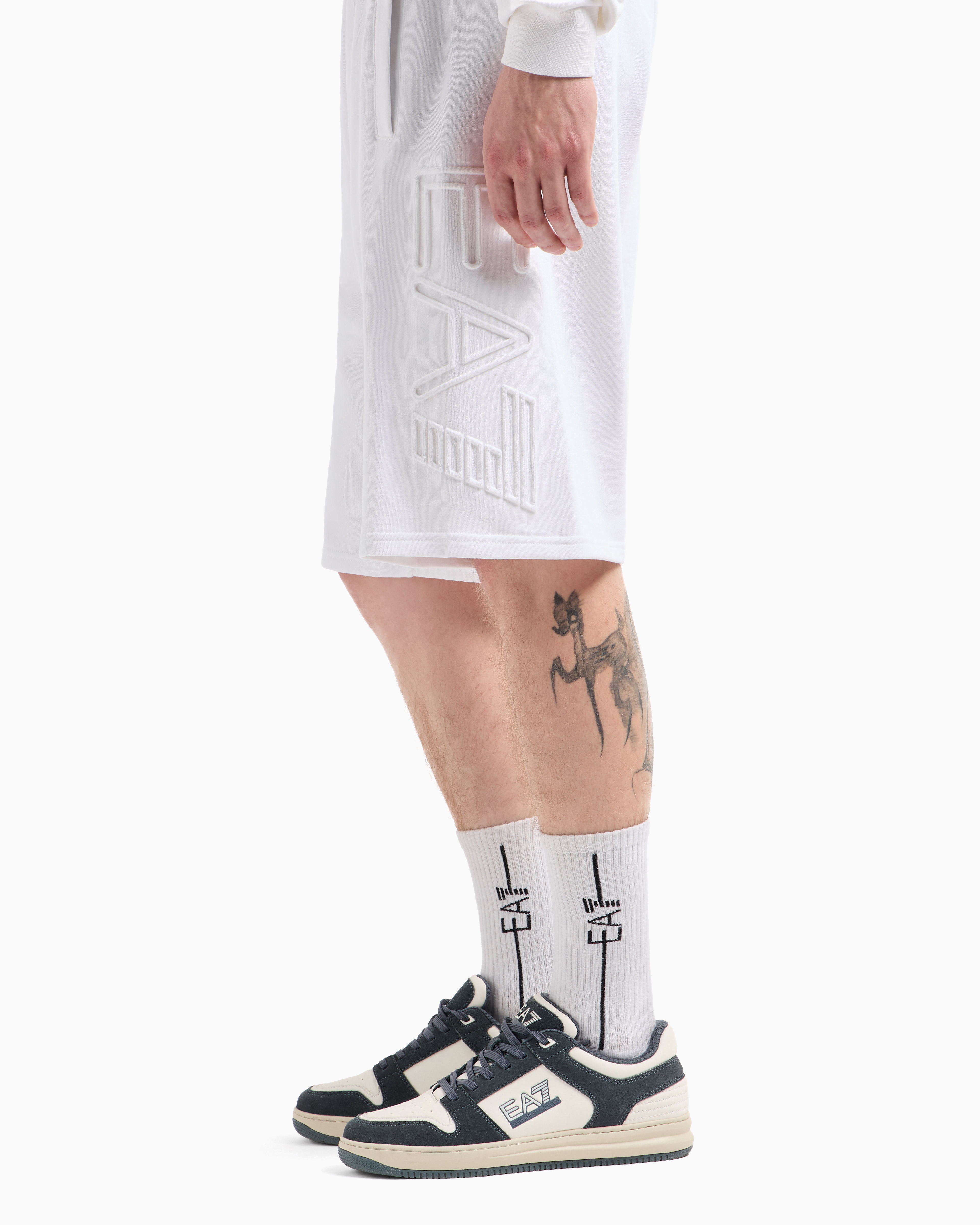Ea7 Logo Series Organic-cotton Bermuda Shorts In Weiss