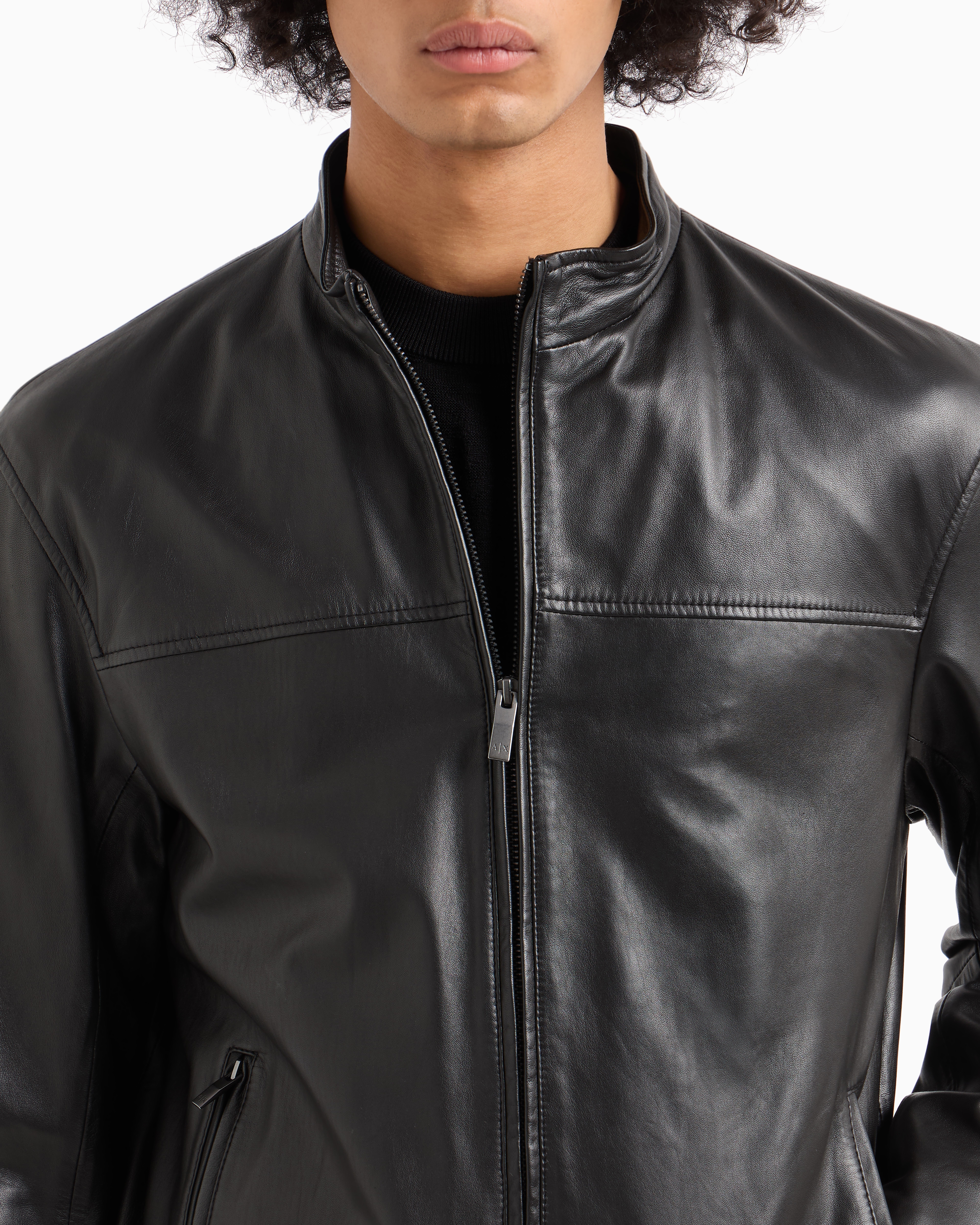 Armani Exchange - Matte real leather jacket, Man, Black, Size: L