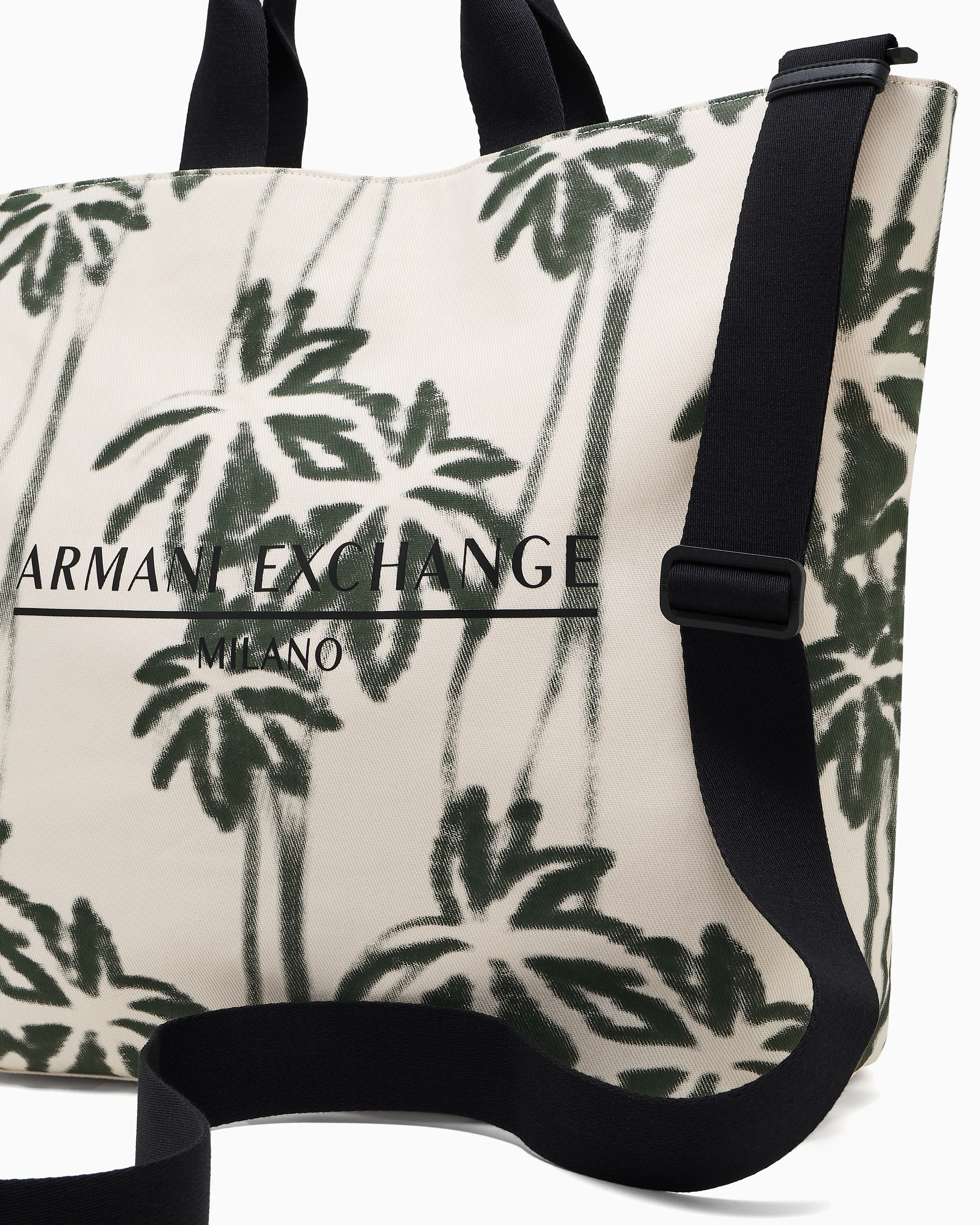 Armani Exchange - Palm-patterned cotton shopper bag, Man, White, Size: TU