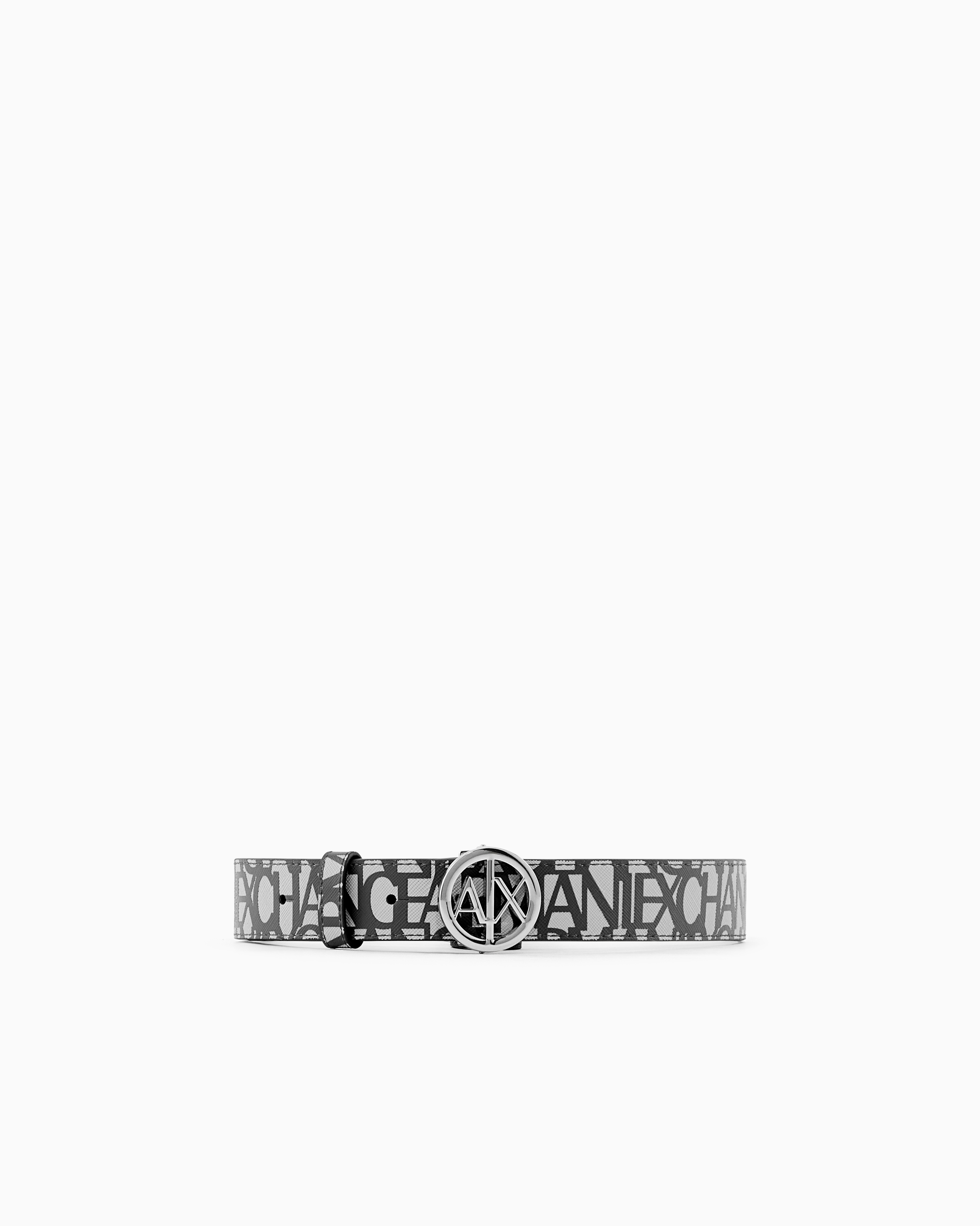 Armani Exchange Black Eco-Leather Belt With Round Logo Buckle Size 80