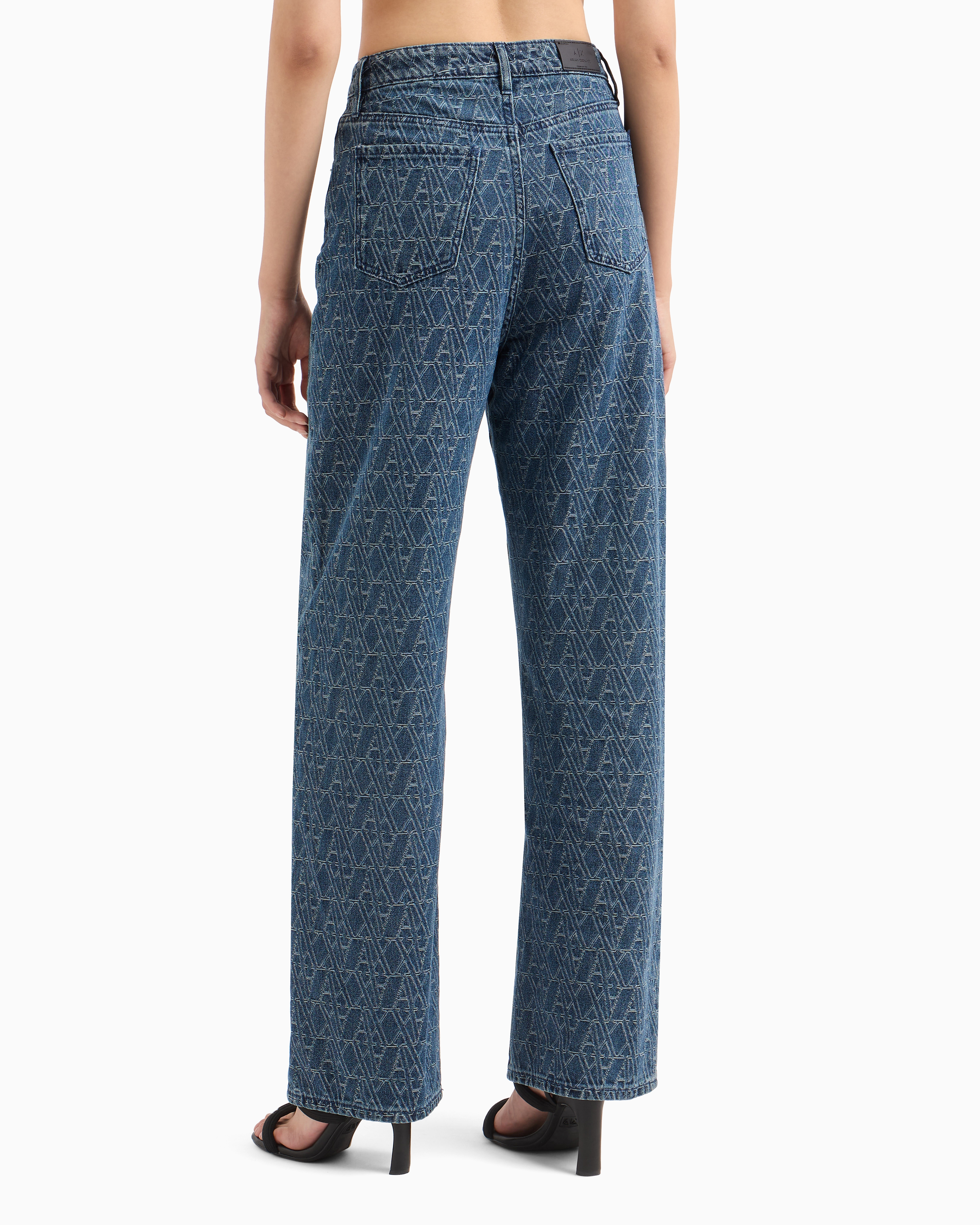 Armani Exchange - Relaxed fit jeans with allover ASV logo, Woman, Blue, Size: 24_R