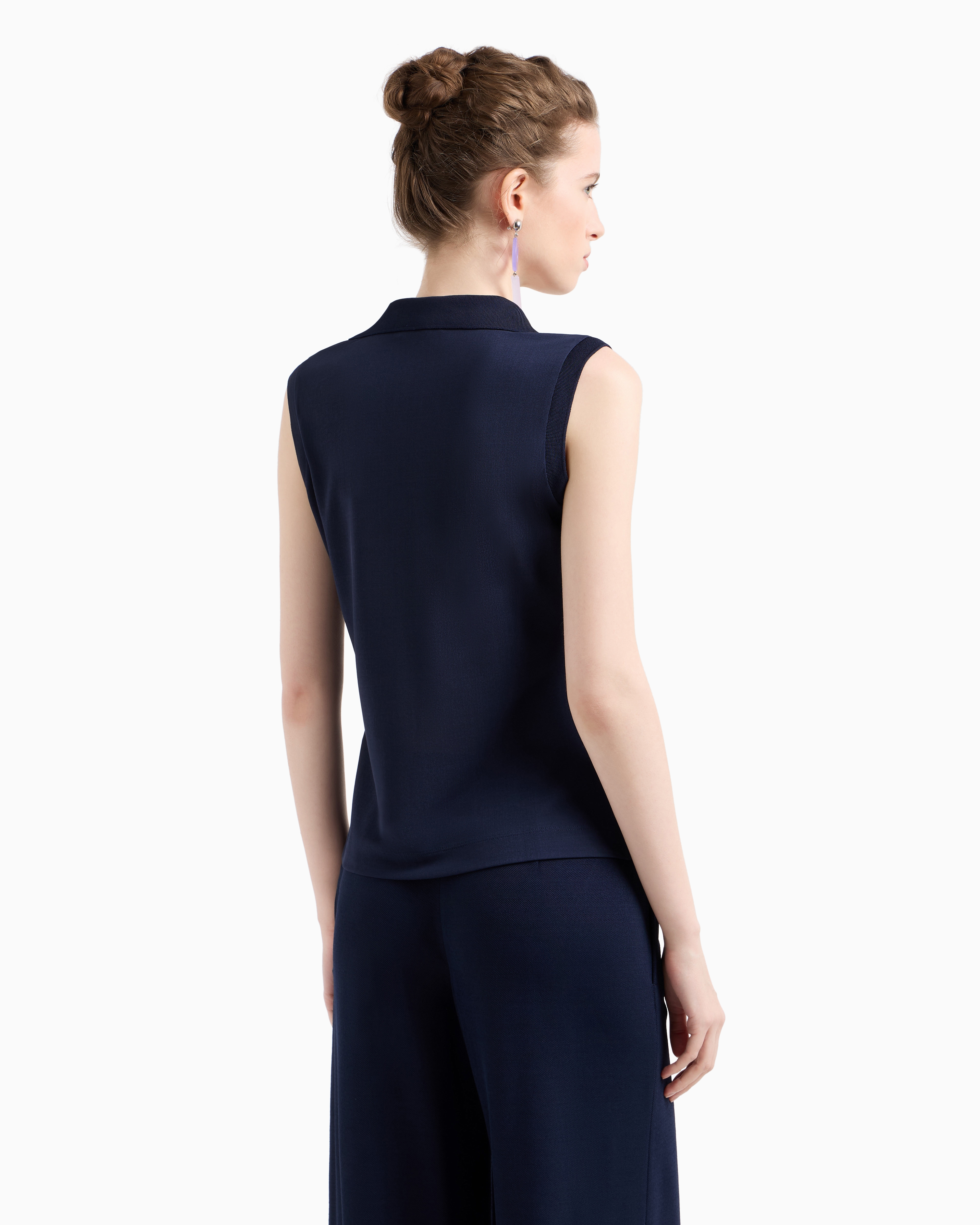 Emporio Armani - Icon micro piqué crêpe jersey top, Woman, Navy Blue, Size: