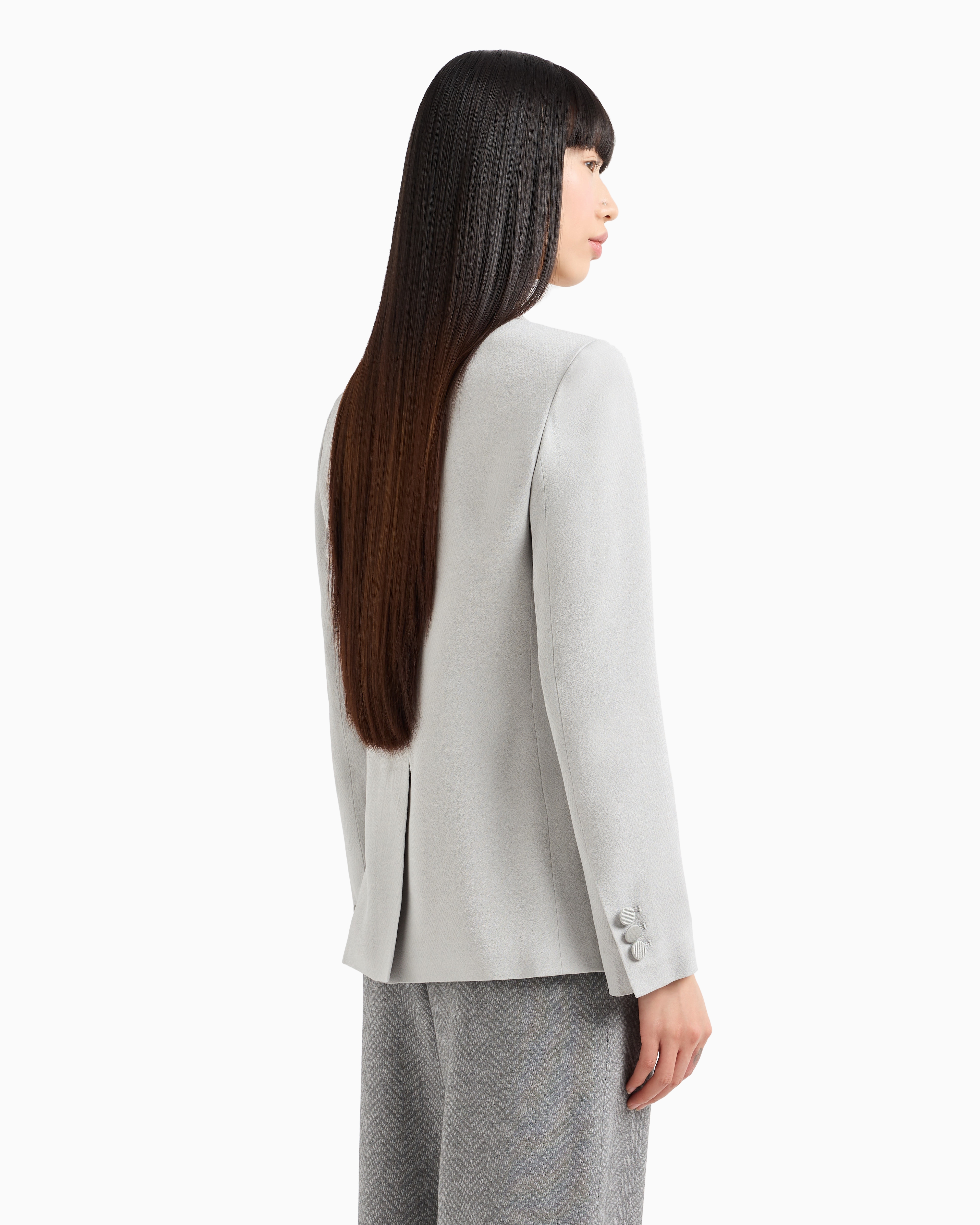 Emporio Armani Icon Chevron Acetate-blend Single-breasted Blazer In Beige