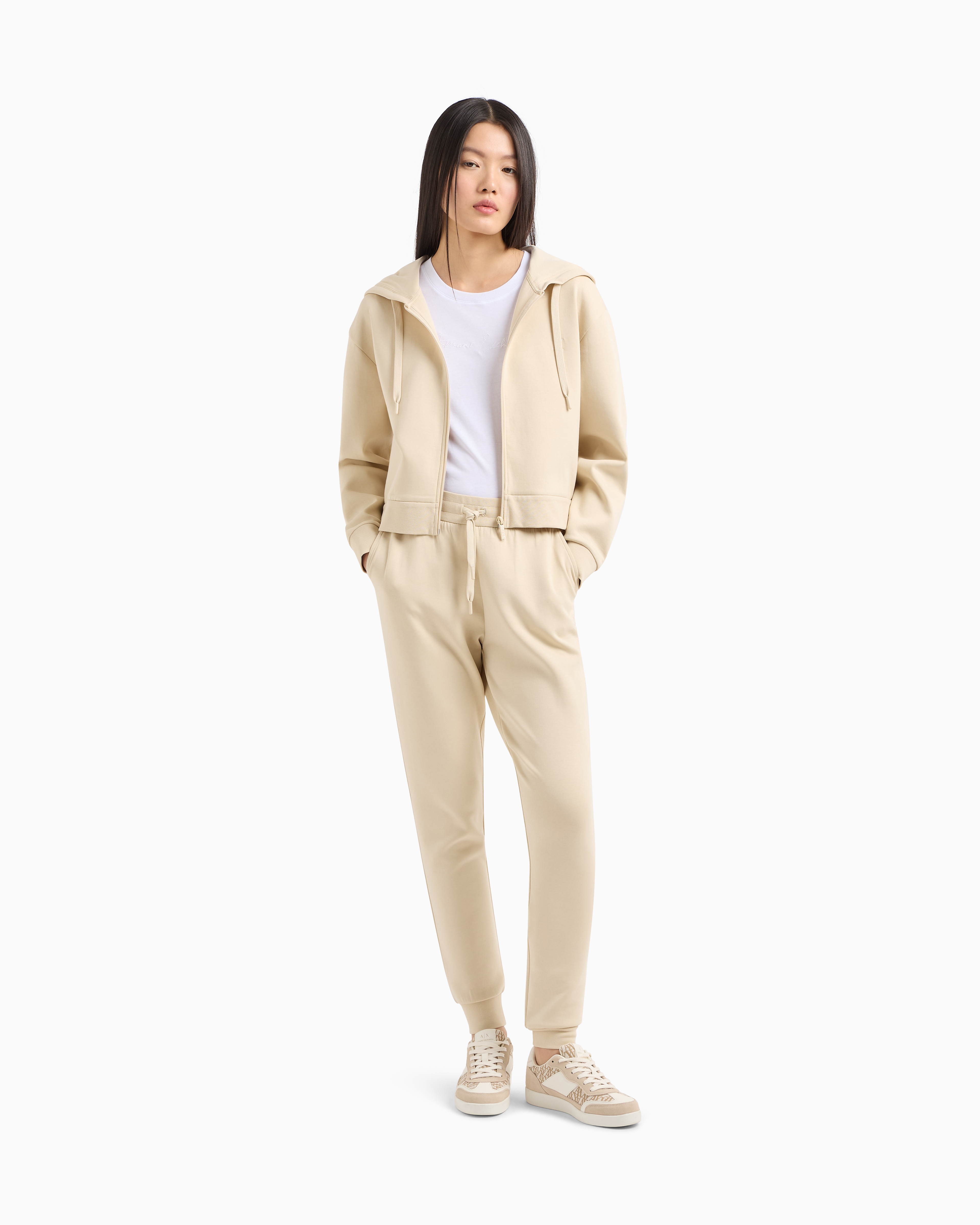 Armani Exchange Stretch-cotton Track Pants In Beige