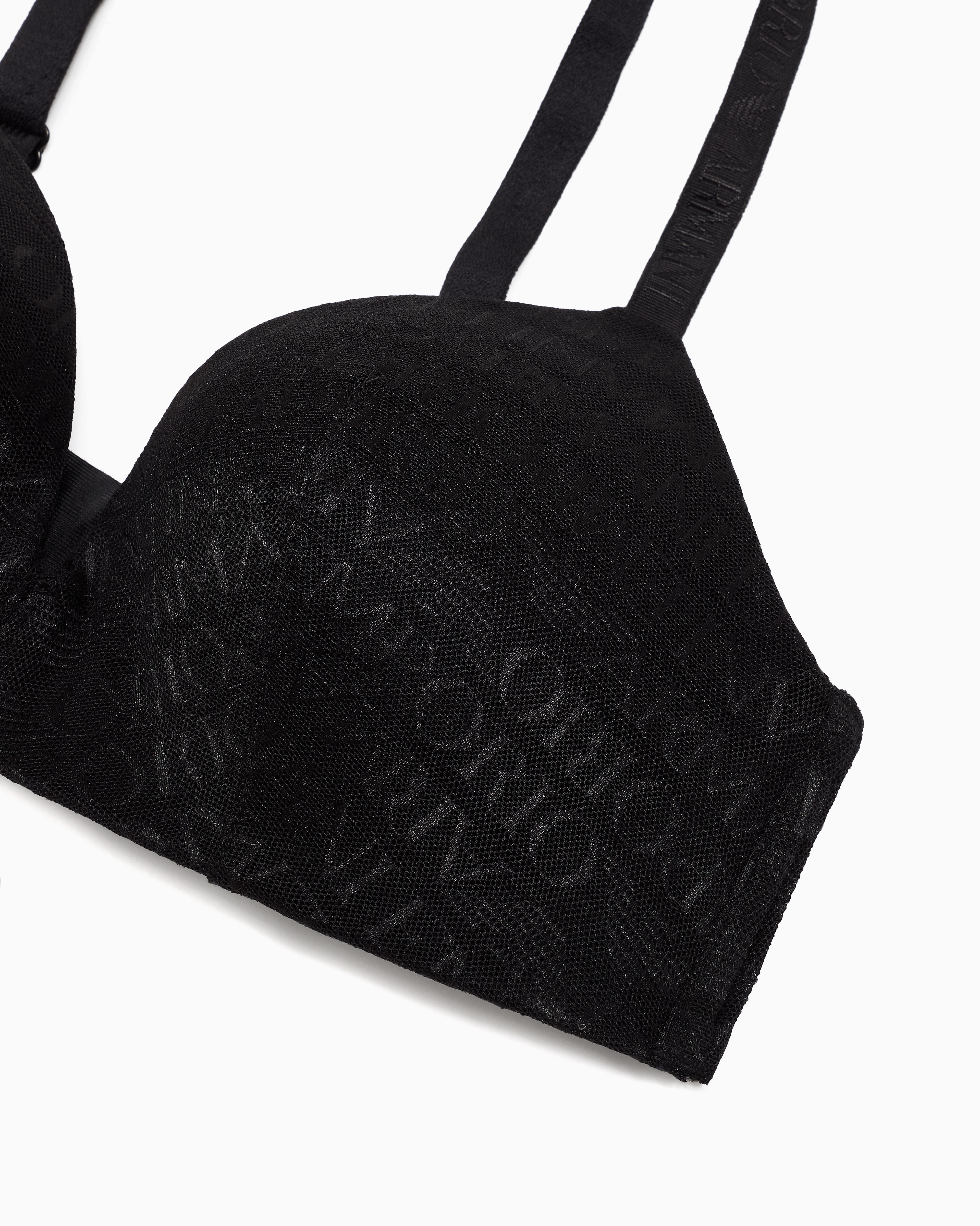 Emporio Armani Asv Padded Triangle Bra In Recycled Mesh With All-over Logo Lettering