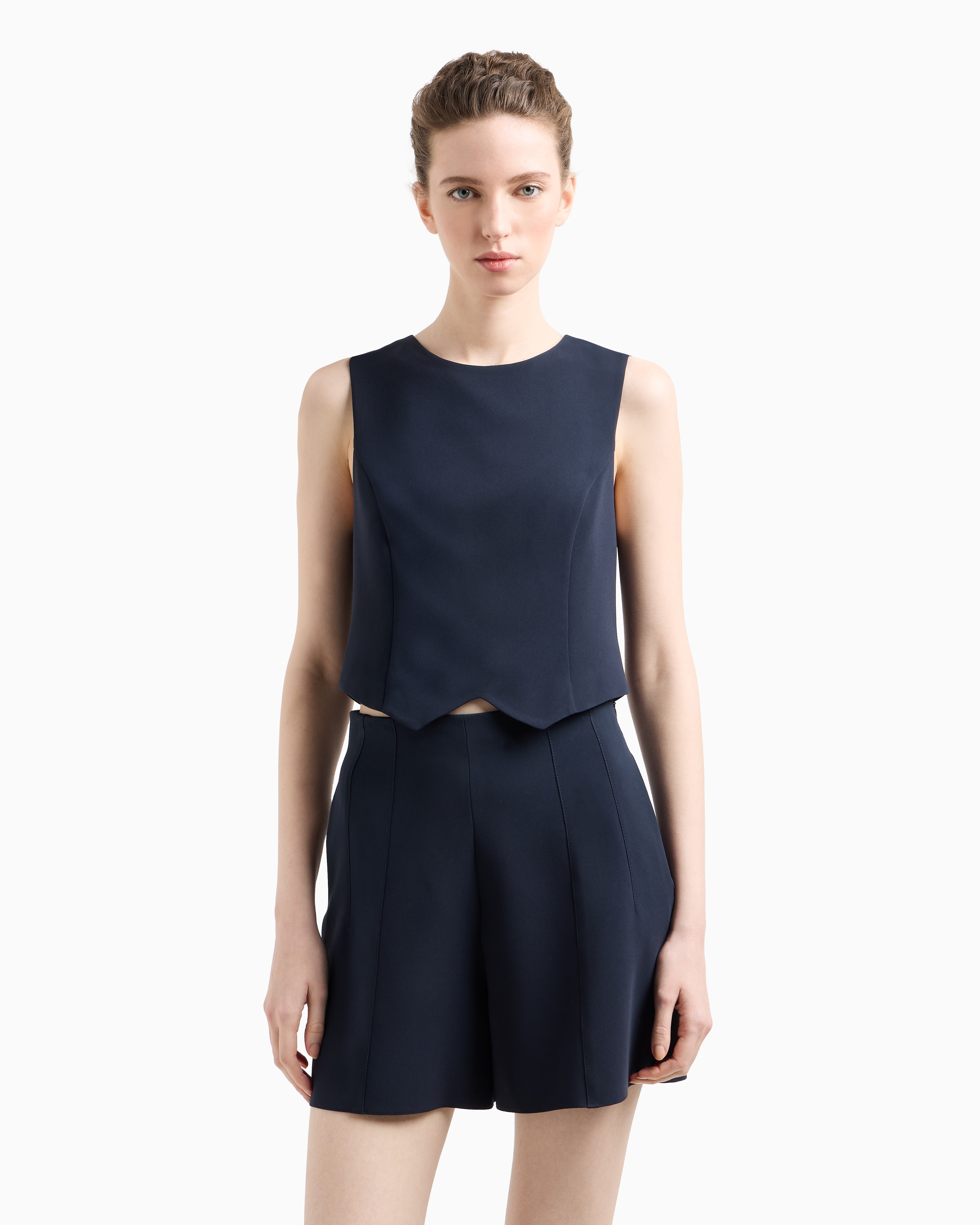 Emporio Armani - Icon triacetate fabric top, Woman, Blue, Size: