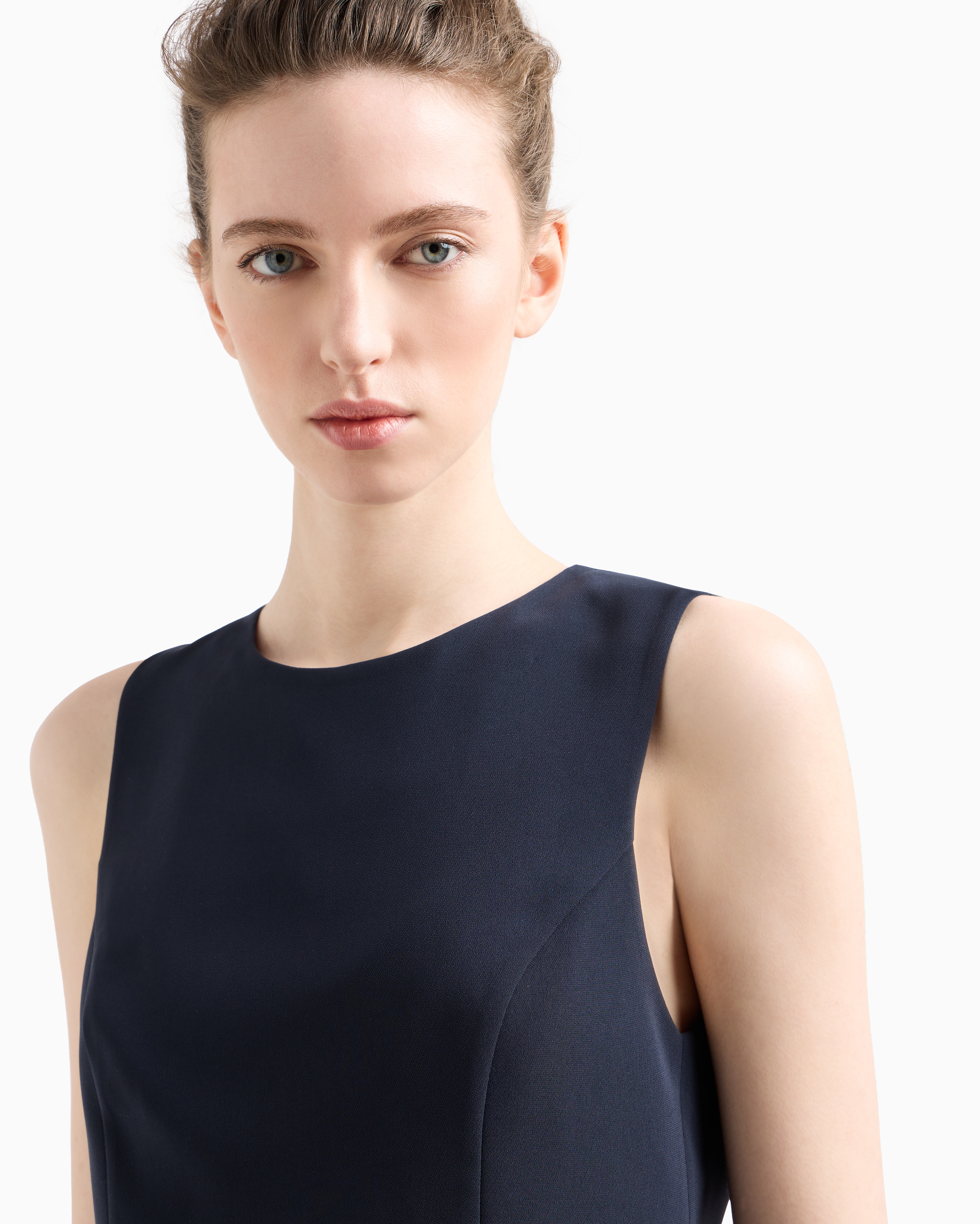 Emporio Armani - Icon triacetate fabric top, Woman, Blue, Size: