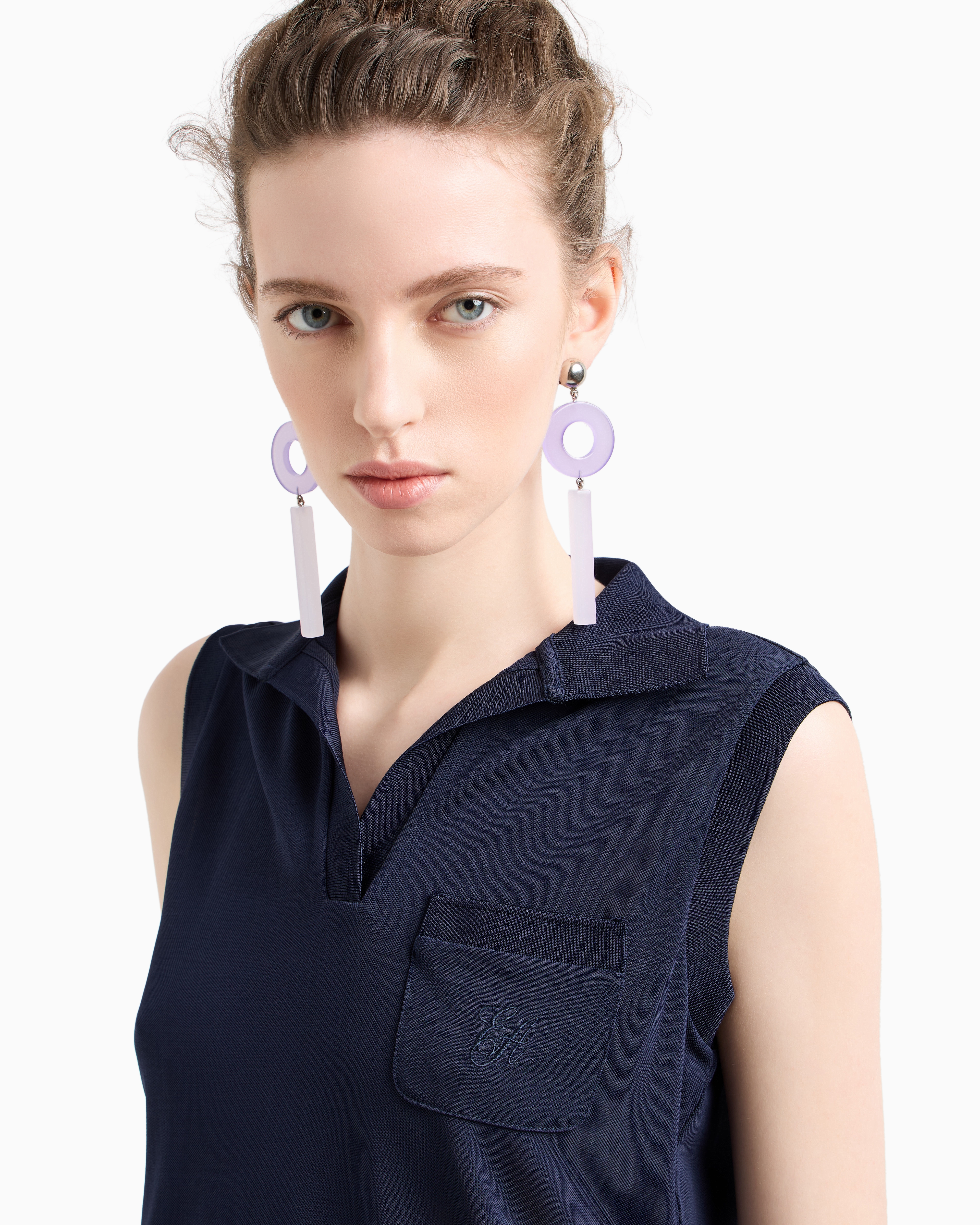 Emporio Armani - Icon micro piqué crêpe jersey top, Woman, Navy Blue, Size: