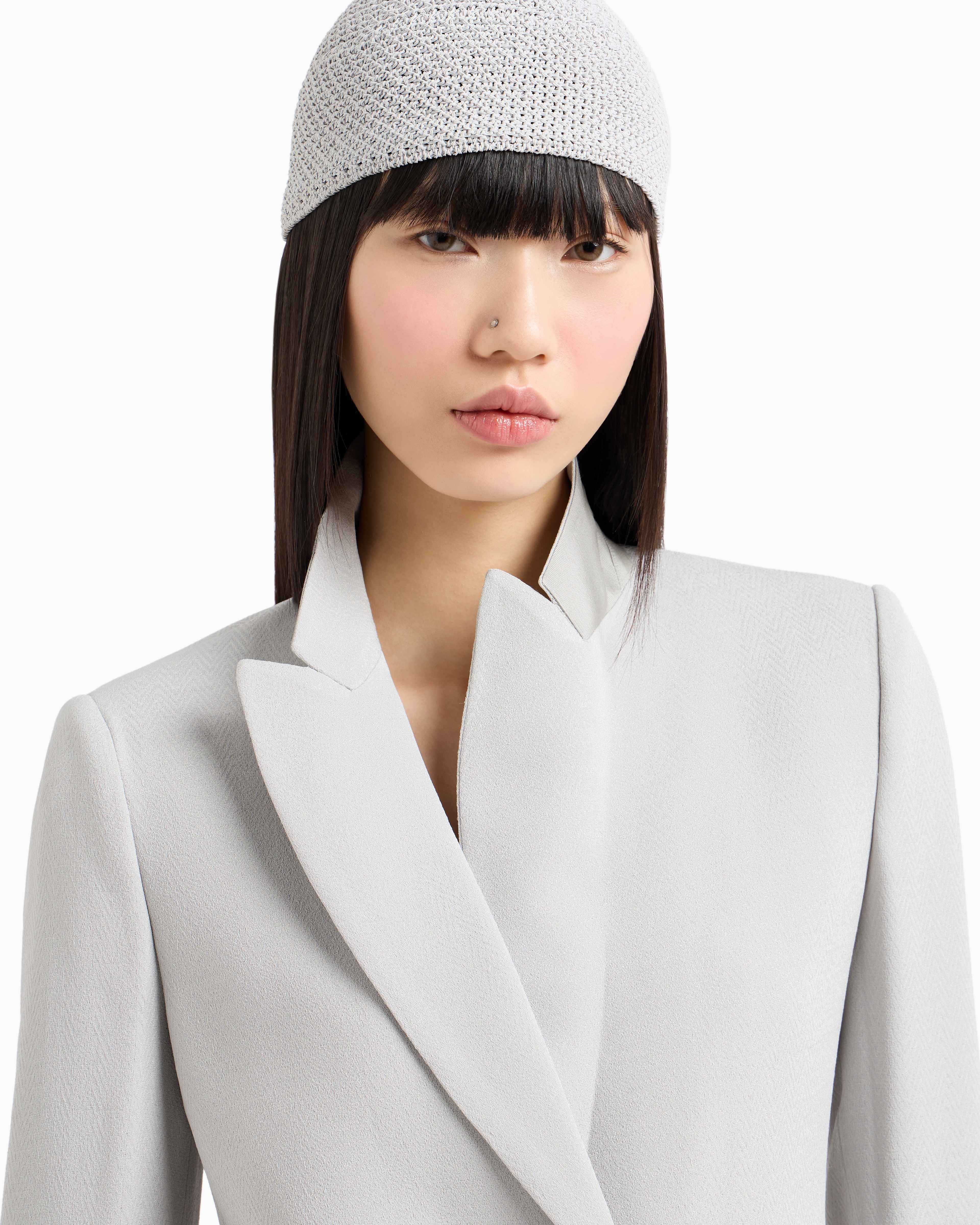 Emporio Armani Icon Chevron Acetate-blend Single-breasted Blazer In Beige