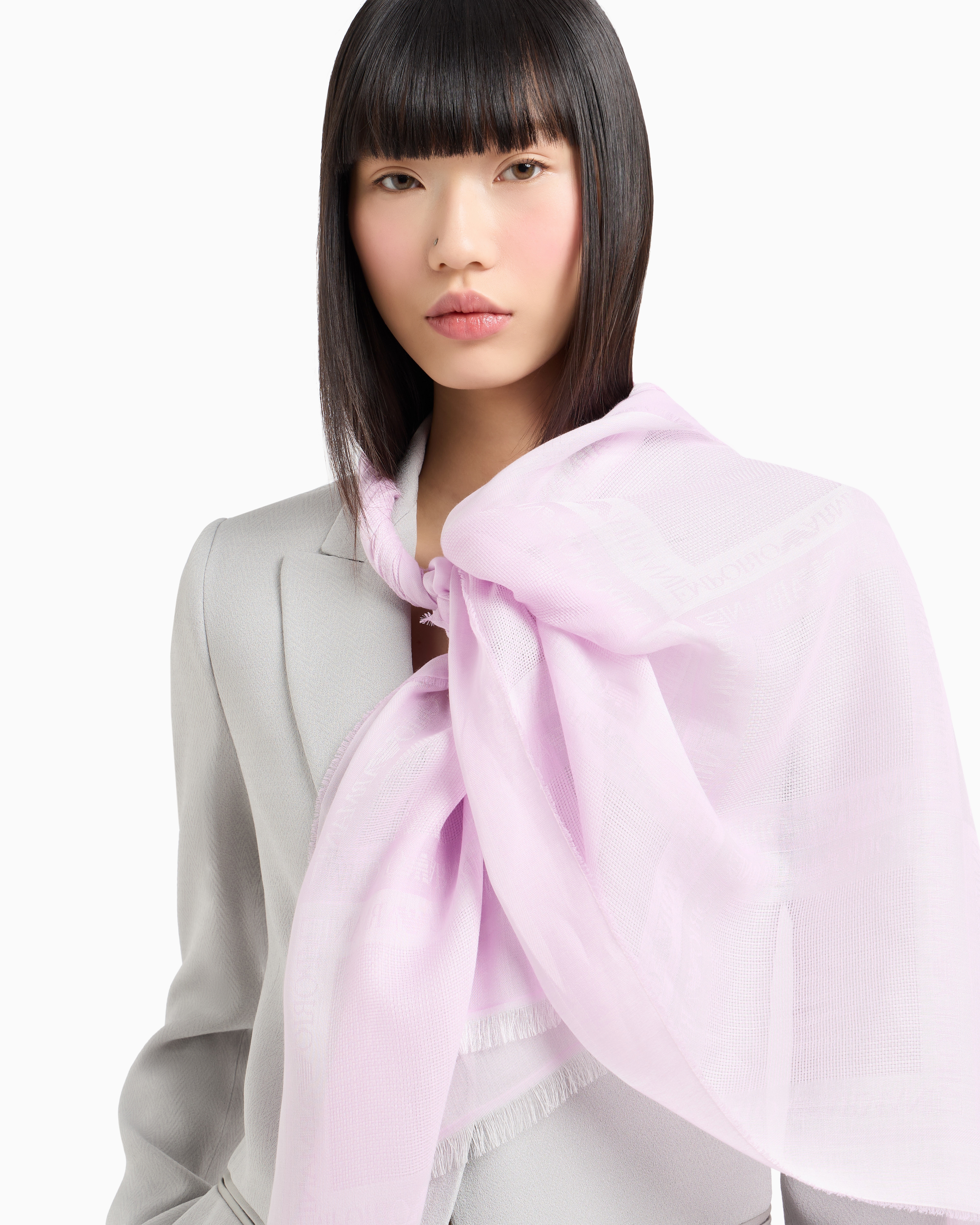 Brushed, modal-blend stole with all-over jacquard logo
