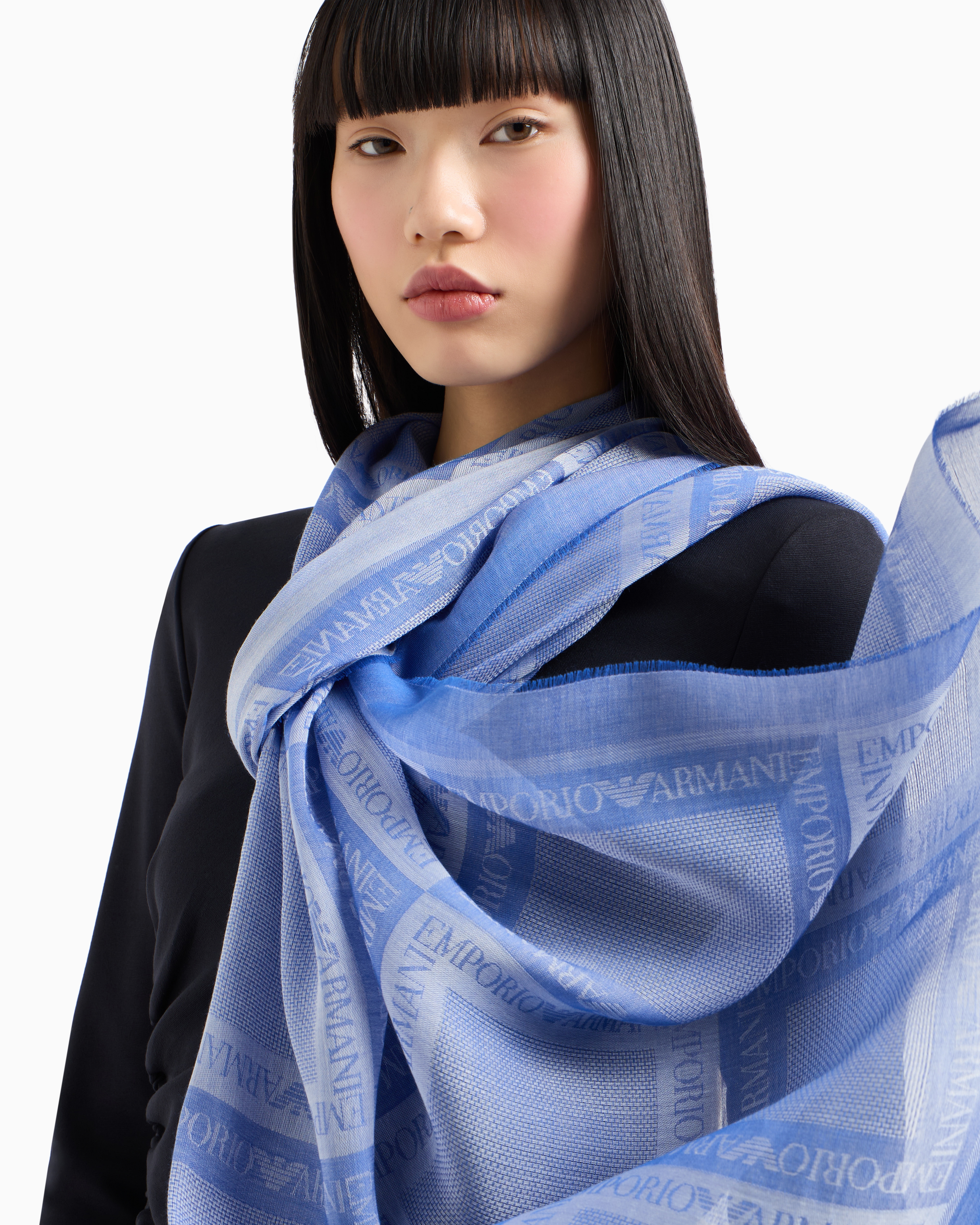 スカーフ EMPORIO ARMANI Woman Neck scarf Gnawed Blue EW001869 AF15678 Navy blue Silk Scarf Emporio Armani - Vitkac AS