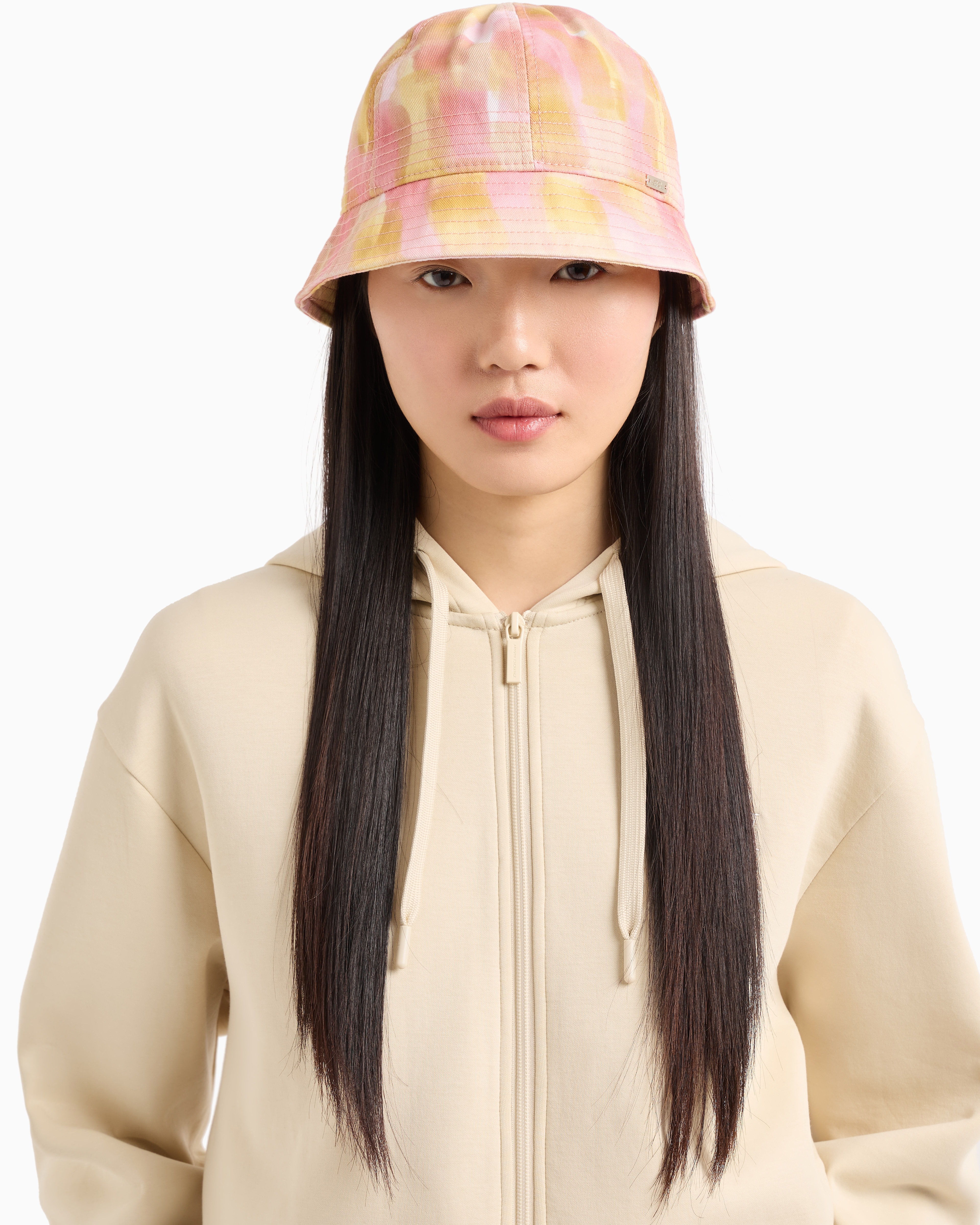 Armani Exchange - Abstract patterned cotton bucket hat, Woman, Pink, Size: