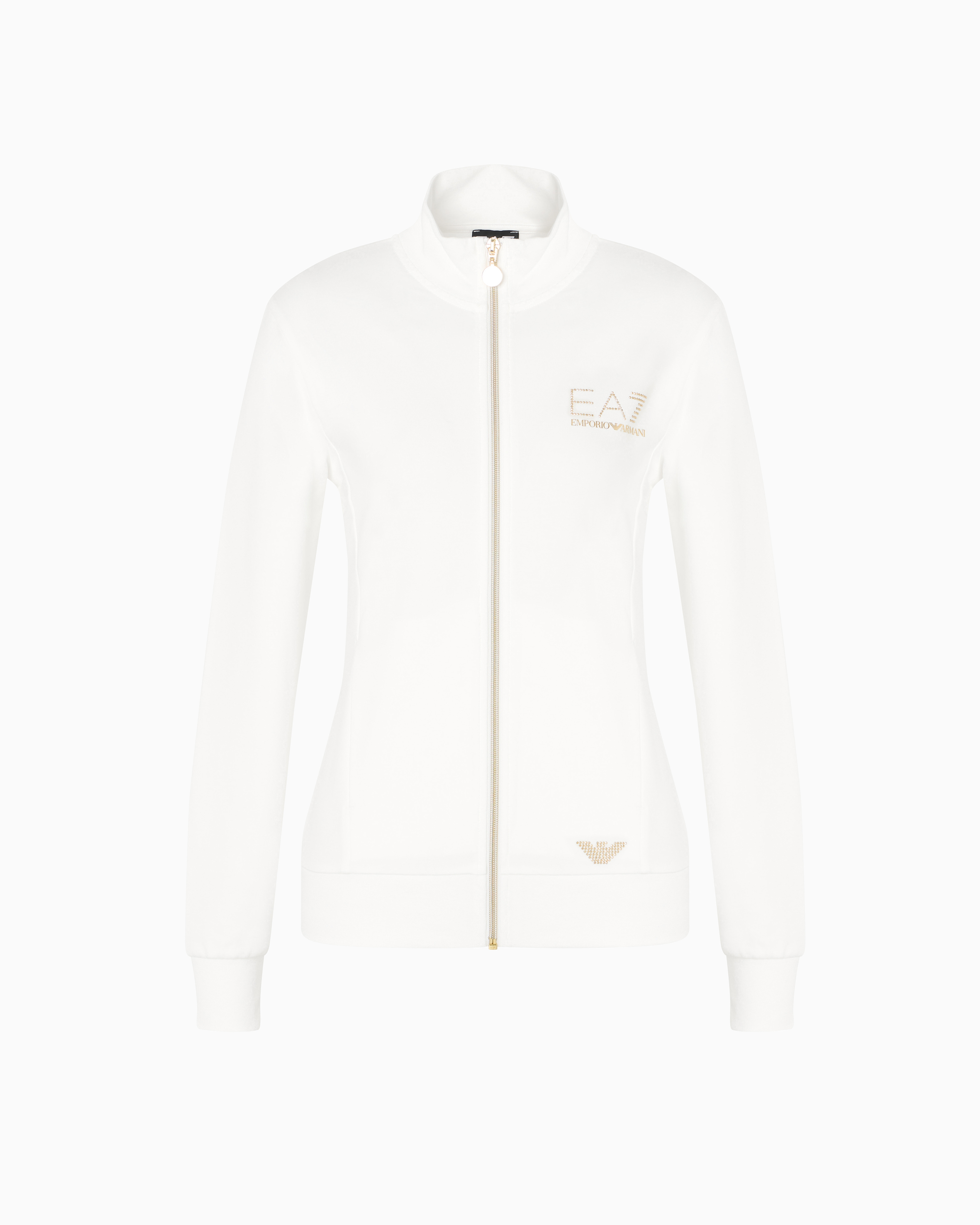 Ea7 Evolution Stretch-viscose Blend Zip-up Sweatshirt In Weiss
