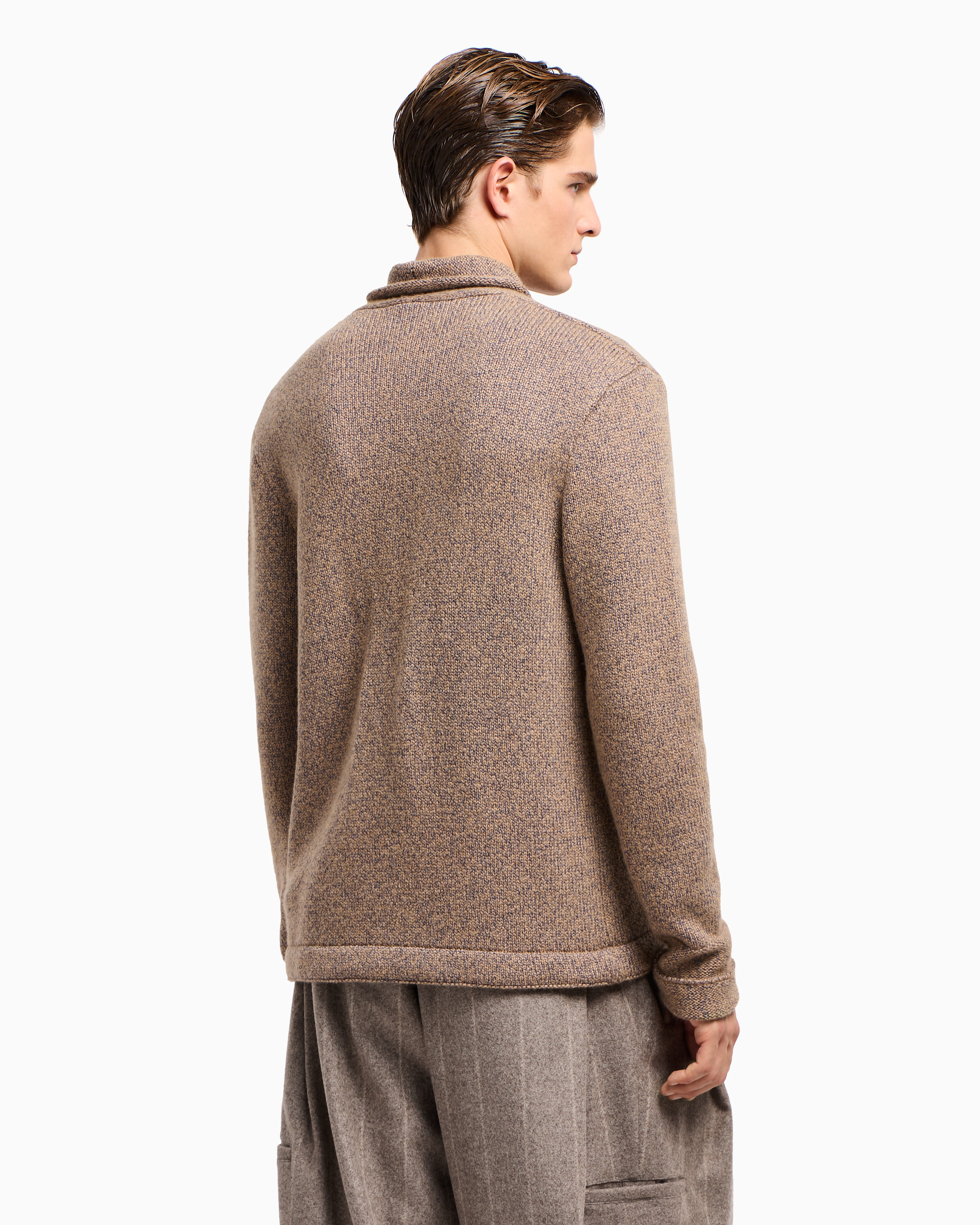 Giorgio Armani Cardigan Jacket In Knit Cashmere And Cotton In Brown
