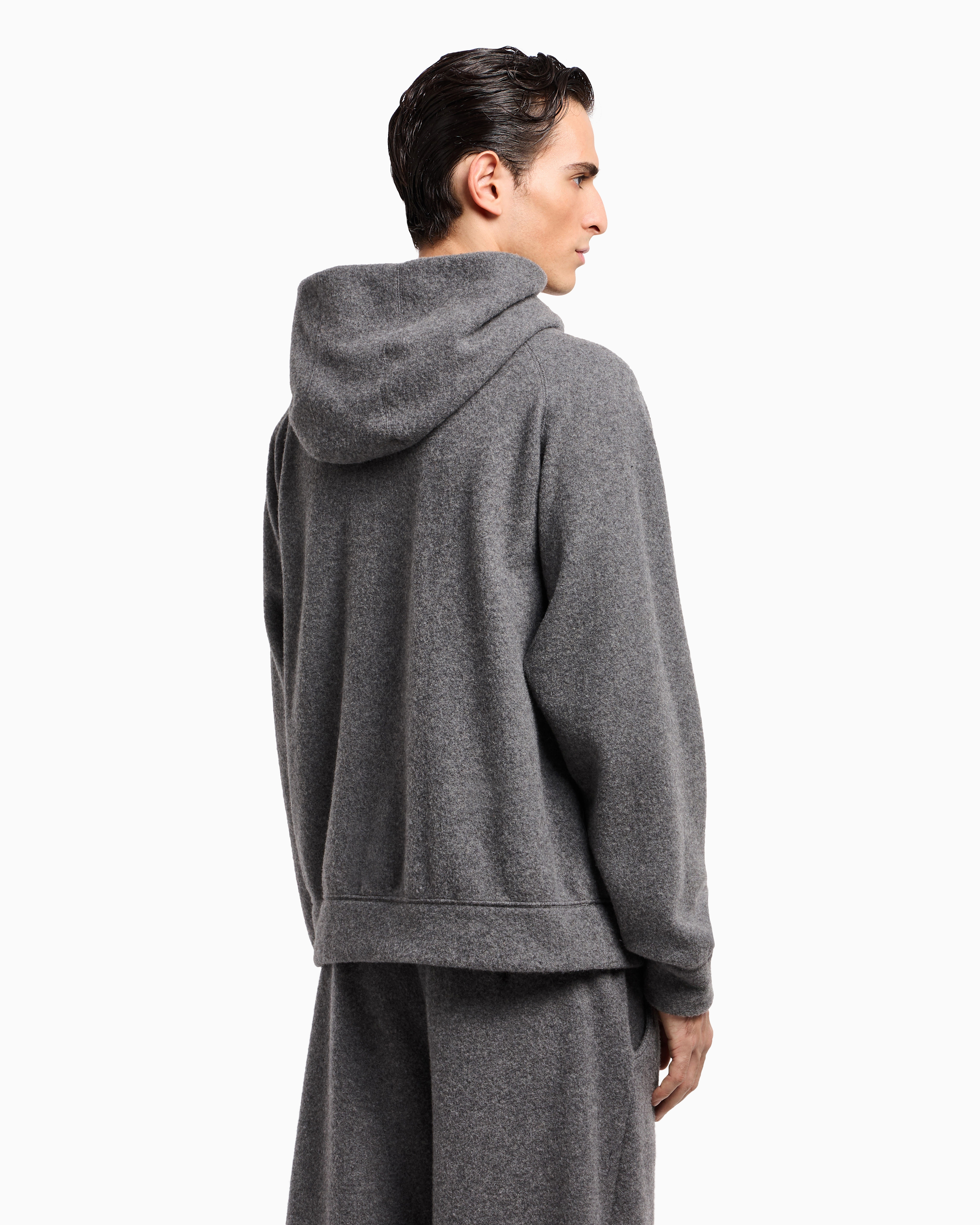 Giorgio Armani Hooded Sweatshirt In Cashmere Fleece In Gray
